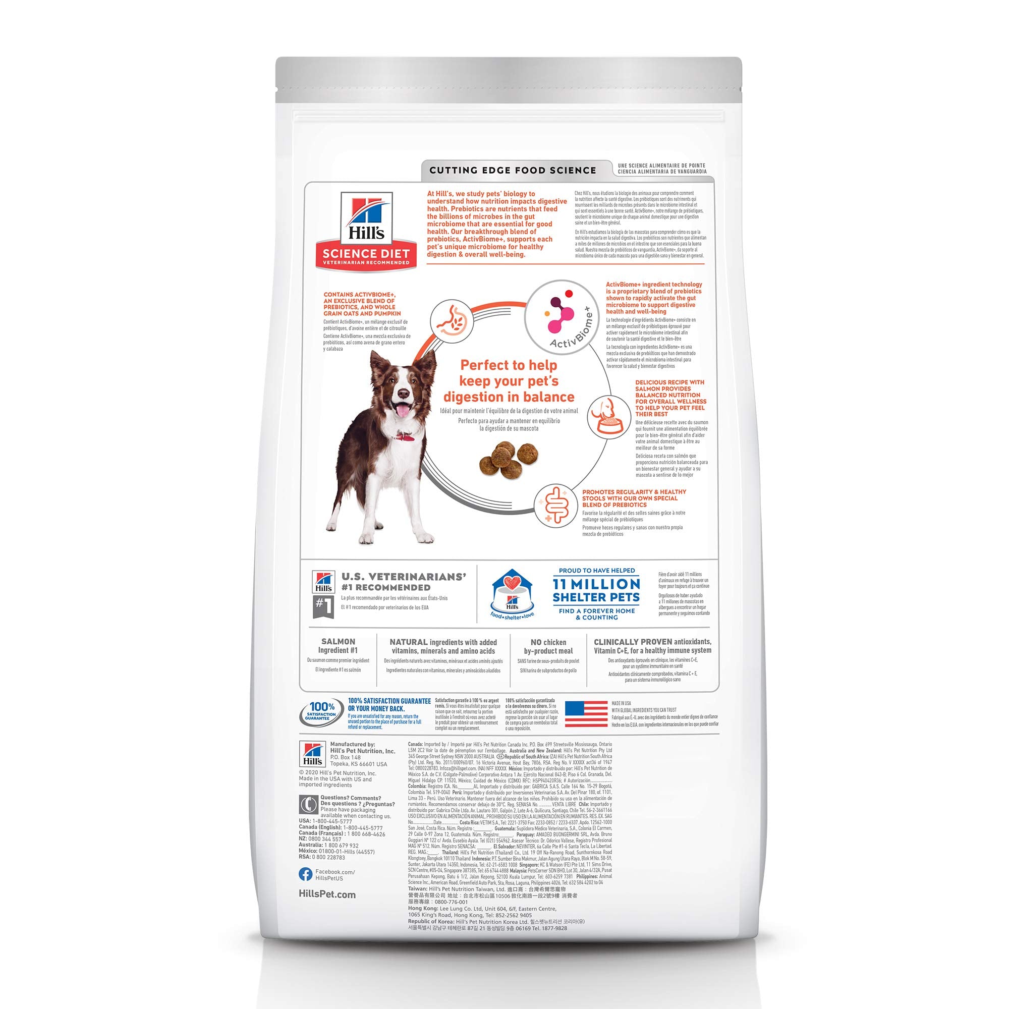 Hills Science Diet Perfect Digestion, Adult 1-6, Digestive Support, Dry Dog Food, Salmon, Brown Rice, & Whole Oats, 22 lb Bag