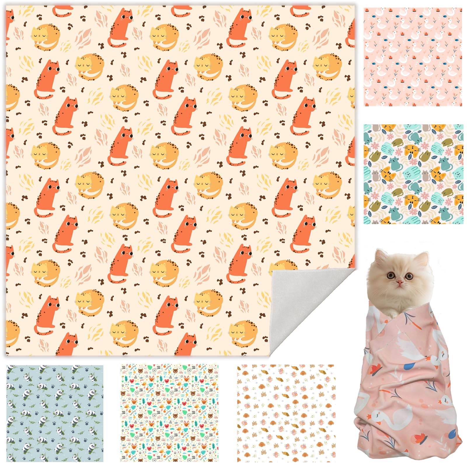 Cat Grooming Wrap, Cat Wrap for Cutting Nails, Self-Adherent Fabric Wrap for Cats, Cat Burrito Wrap Anti-Scratch, Anti-Escape, M