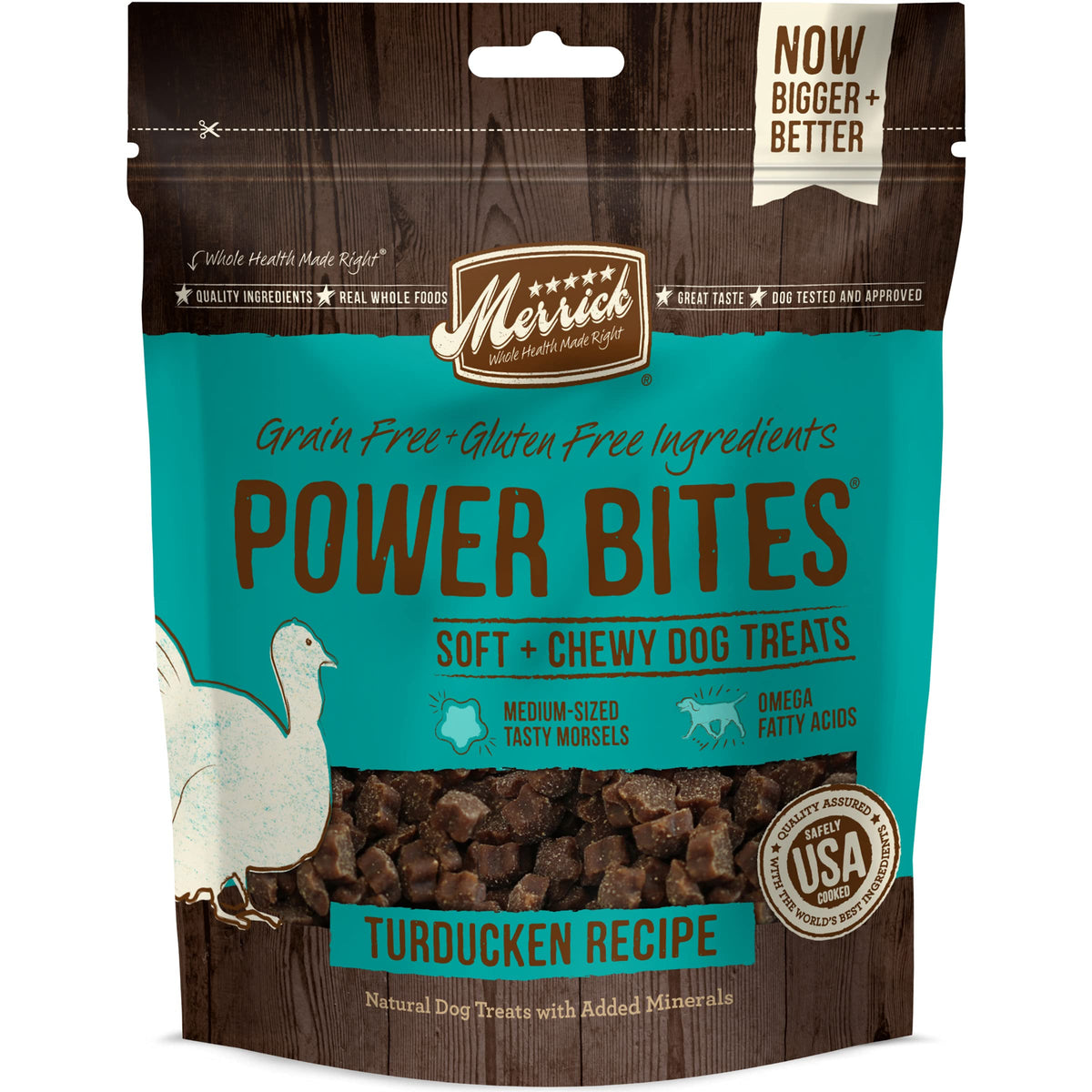 Merrick Power Bites Natural Soft And Chewy Real Meat Dog Treats, Grain Free Snack, Real Turducken Recipe - 6 Oz. Bag