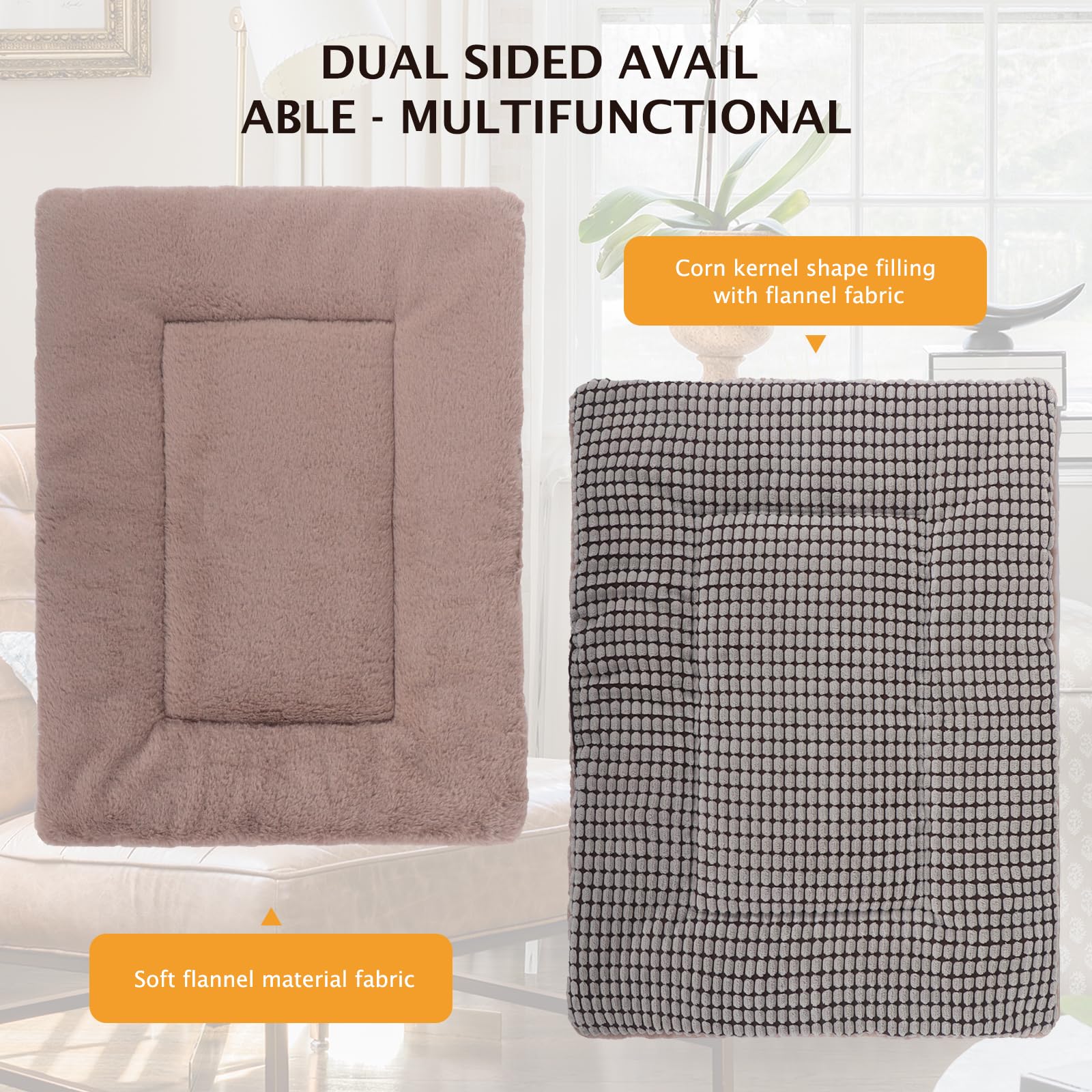 Vetasac Dog Bed Mat, Soft And Warm Pet Cushion, Dual Purpose Washable Mattress Bed For Small Medium Large Dog And Cat Sleeping Xb004 (24'X18', Khaki)