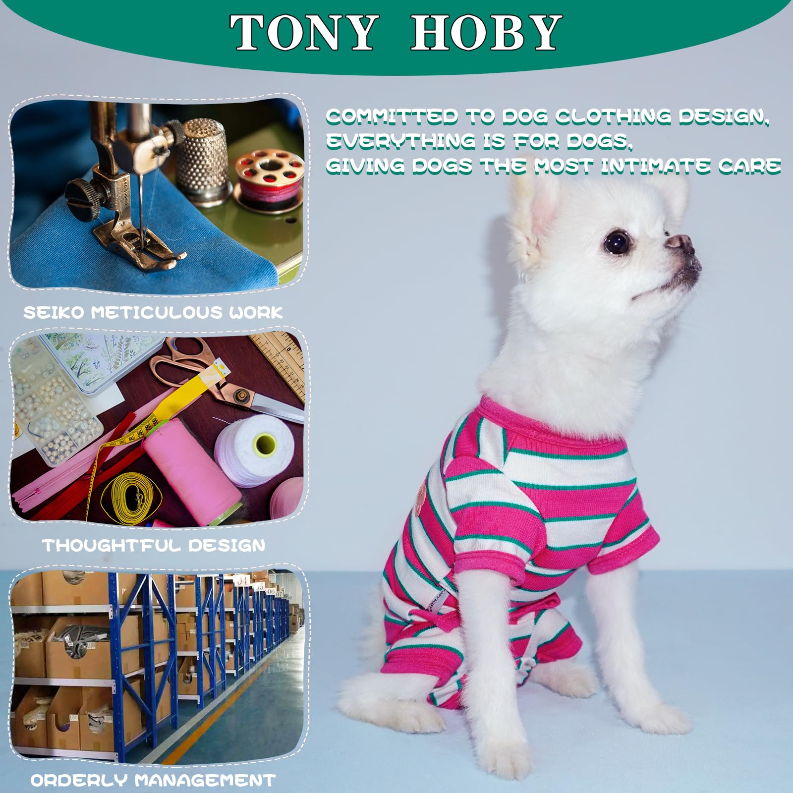 Tony Hoby Male Dog Pajamas, Dog Pajamas Jumpsuit, Rose Red & White, Boy, L