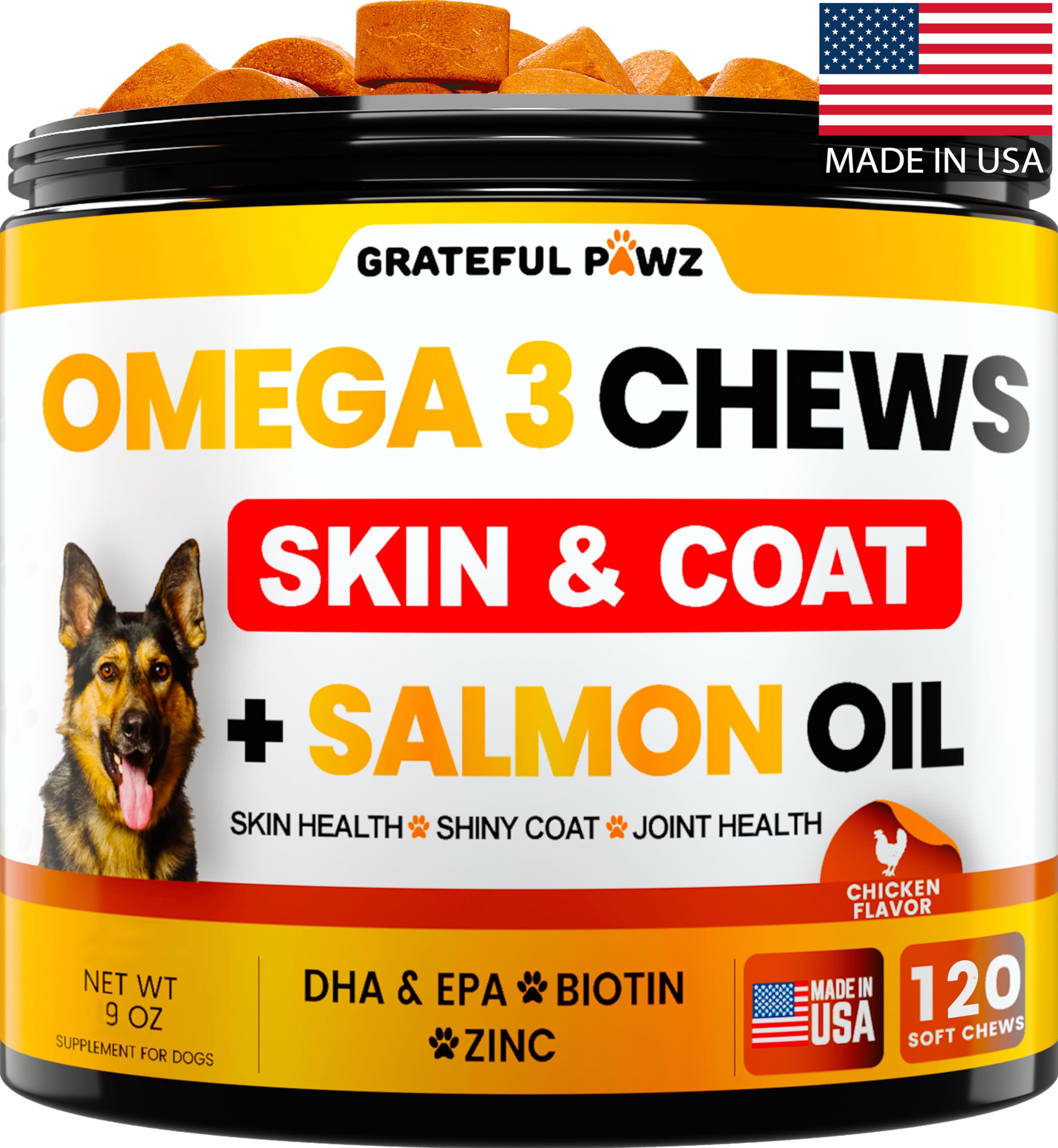 Omega 3 for Dogs - Fish Oil for Dogs Chews - Allergy and Itch Relief - Anti Shedding Supplement - Joint Health Treatment - Dry I