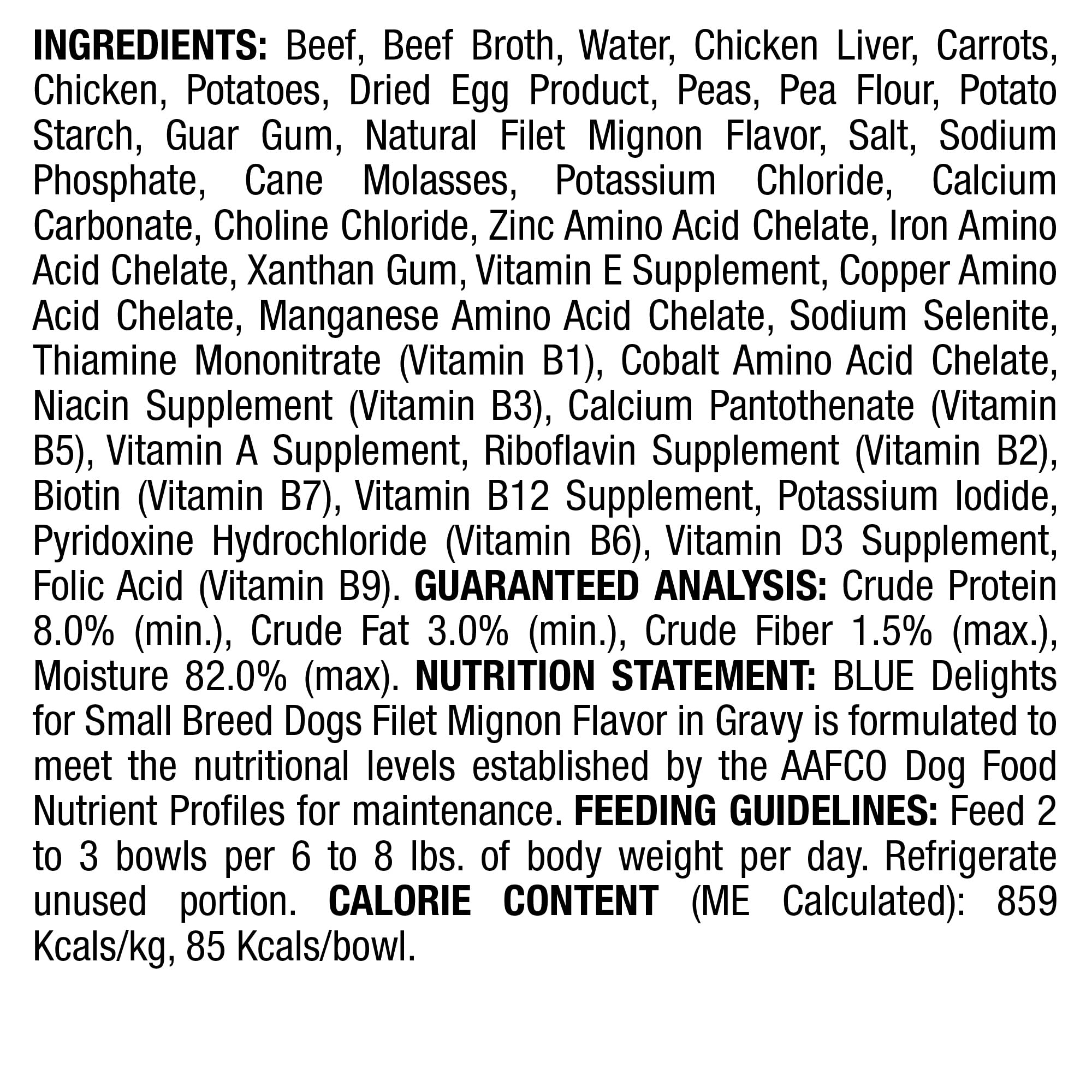 Blue Buffalo Delights Small Breed Natural Wet Dog Food, Filet Mignon Flavor in Gravy, 3.5-oz Cups, 12 Count