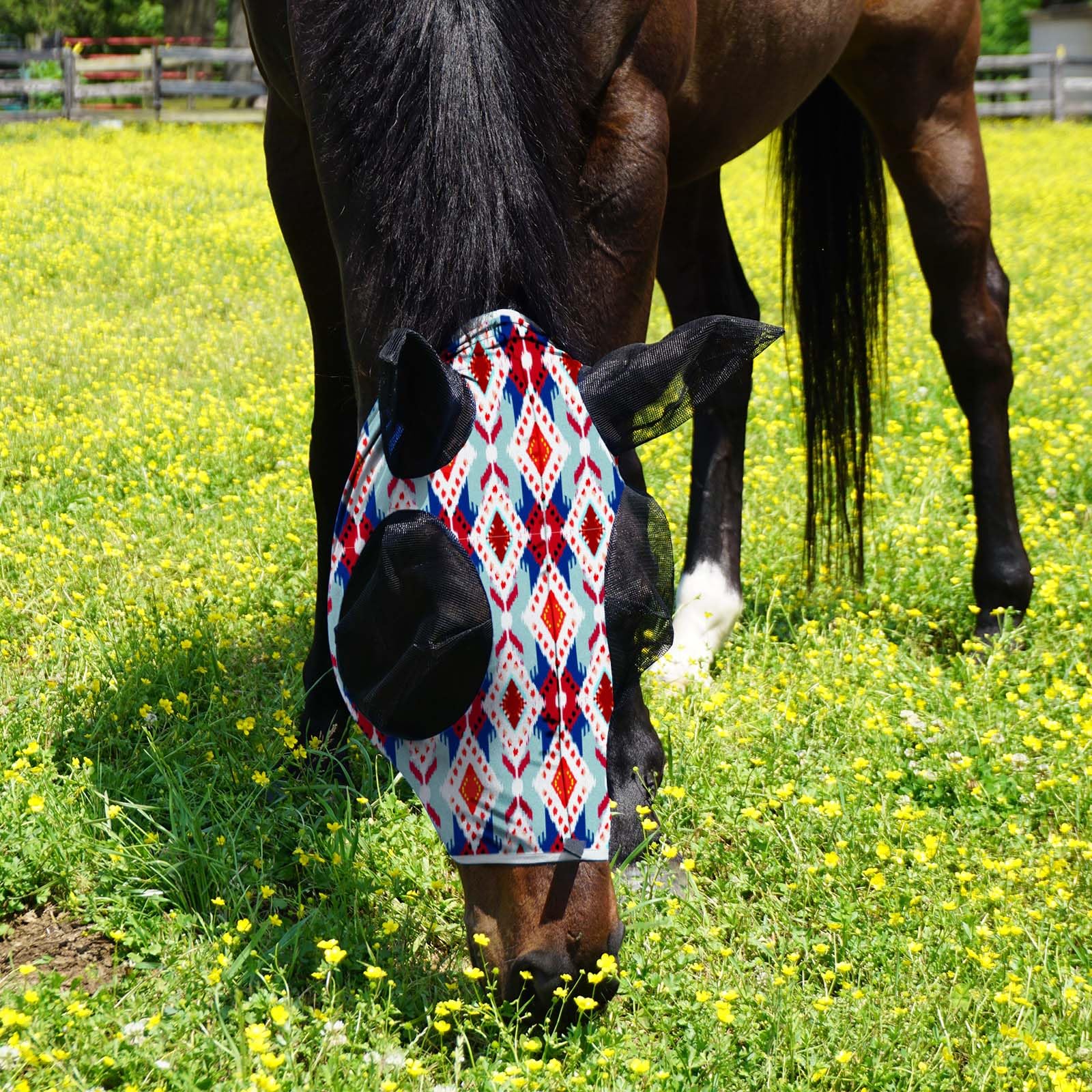 Harrison Howard Super Comfort Stretchy Fitting Horse Fly Mask with UV Protection Soft on Skin with Breathability Tribal Abstract