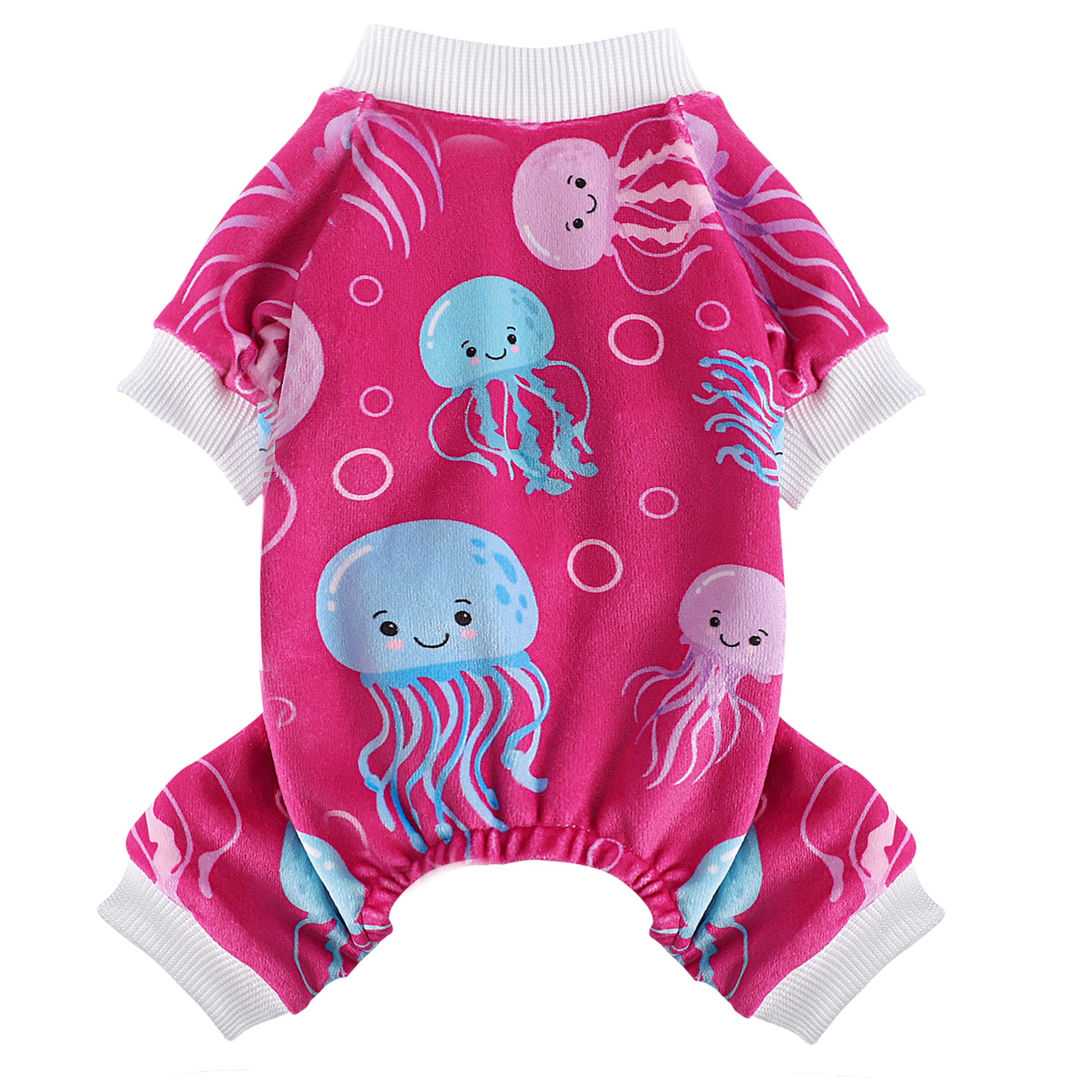 Dog Pajamas Cute Duck Soft Fleece Stretchy Dog Onesie Pet Pjs Fall Dog Clothes For Small Dogs Girl Boy (Small, Rose)