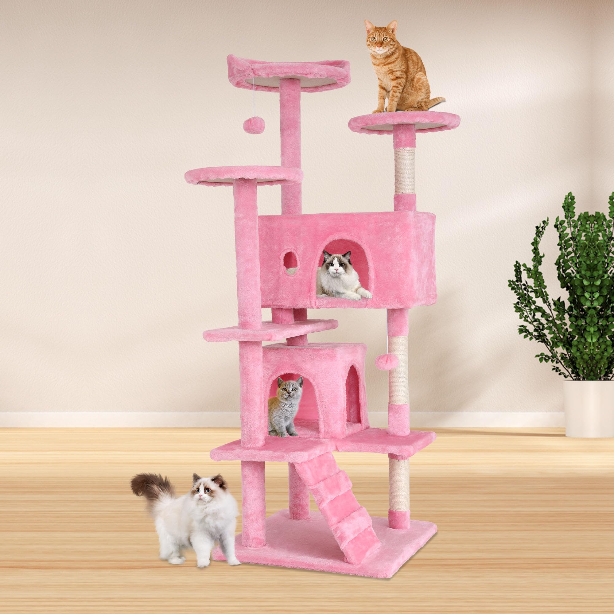 Bestpet 54In Cat Tree Tower For Indoor Cats,Multi-Level Cat Furniture Activity Center With Cat Scratching Posts Stand House Cat