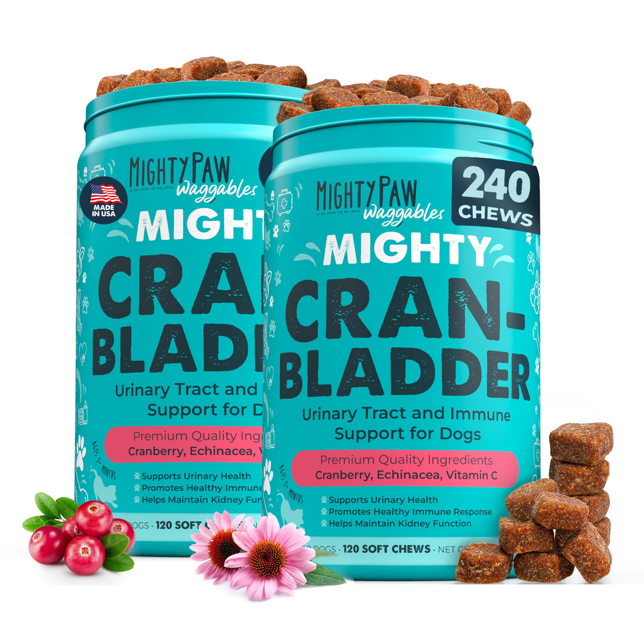 Mighty Paw Waggables Cran-Bladder (Made in The USA) 2-Pack | Vet Formulated Cranberry Supplement for Dogs - Cranberry Chews for 