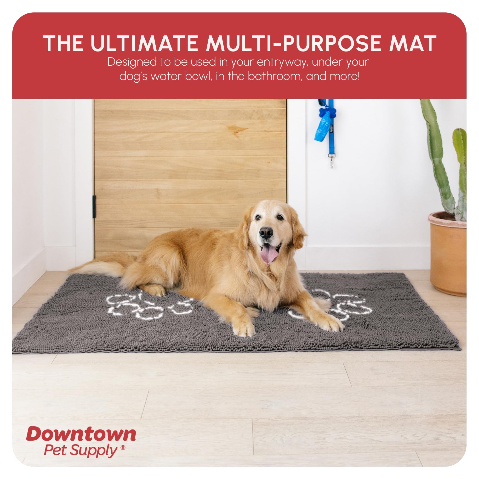 My Doggy Place Microfiber Dog Mat for Muddy Paws, 60 x 36 Ash with Paw Print - Non-Slip, Absorbent and Quick-Drying Dog Paw Clea