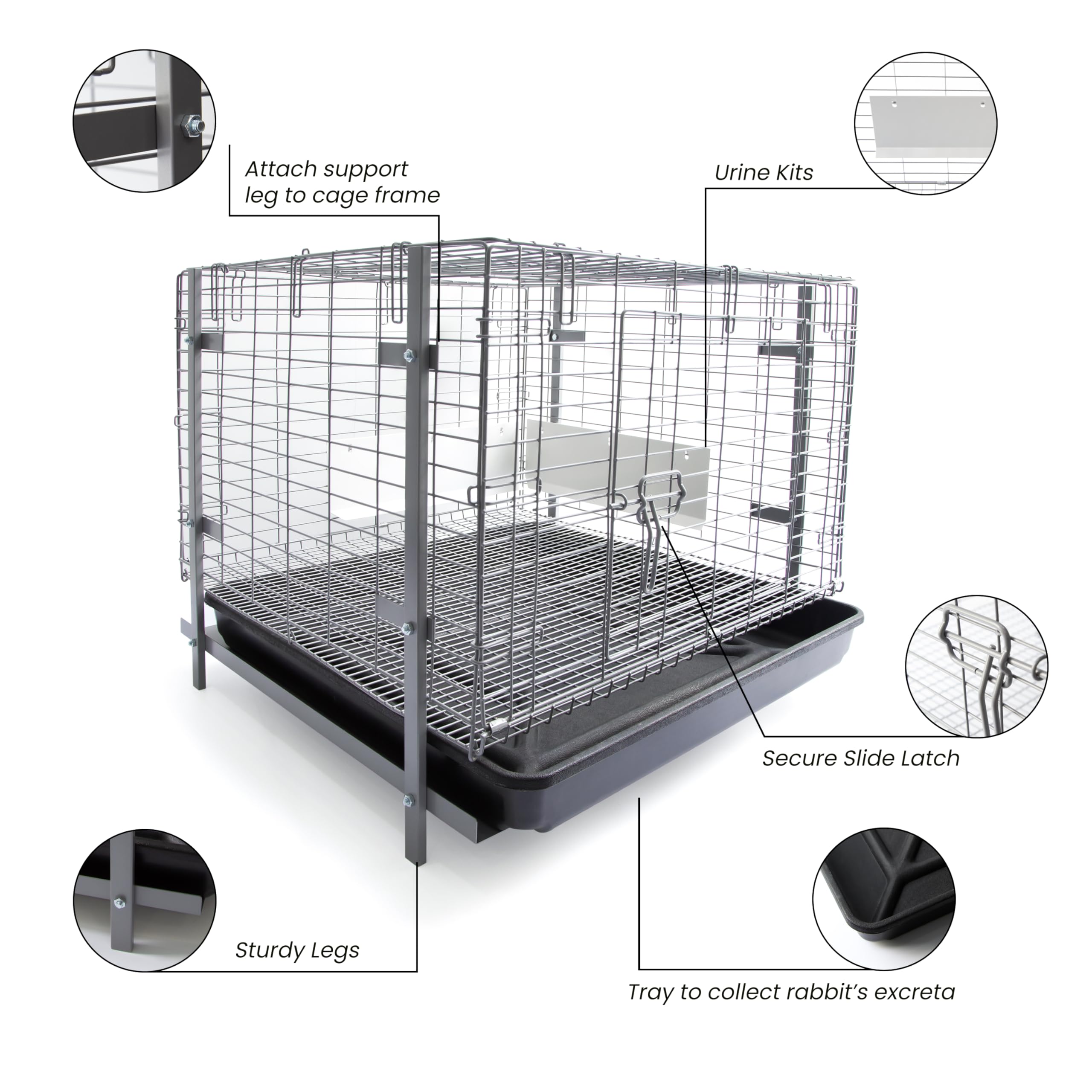 Homestead Bunny Cages With Tray - 24-Inch Easy-Clean Rabbit Cage With Enhanced Kit - Leg, Frame, & Urine Guard Included - Ideal