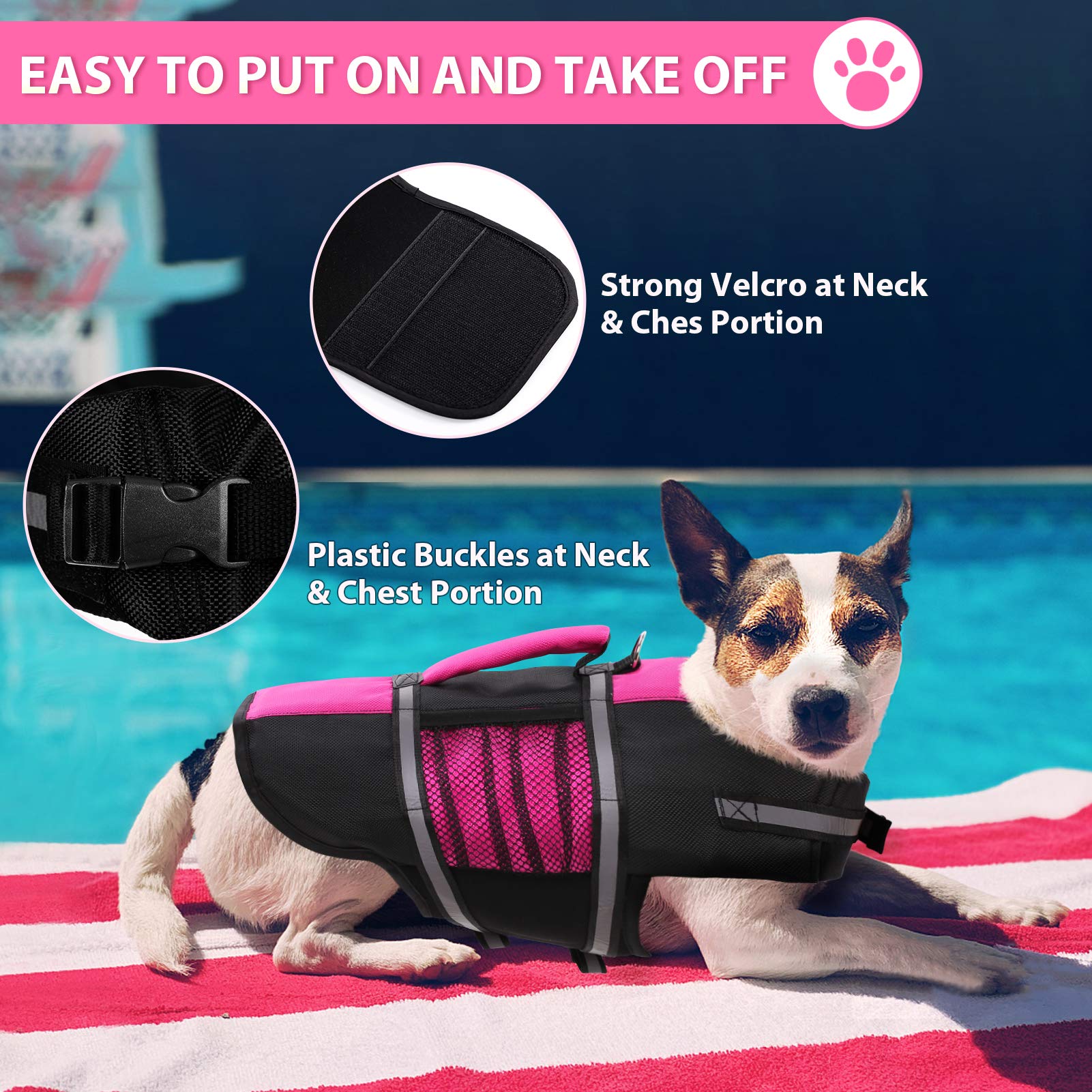 Queenmore Small Dog Life Jacket, Adjustable Pet Life Vest For Small And Medium Dogs With High Buoyancy, Rescue Handle, Reflectiv