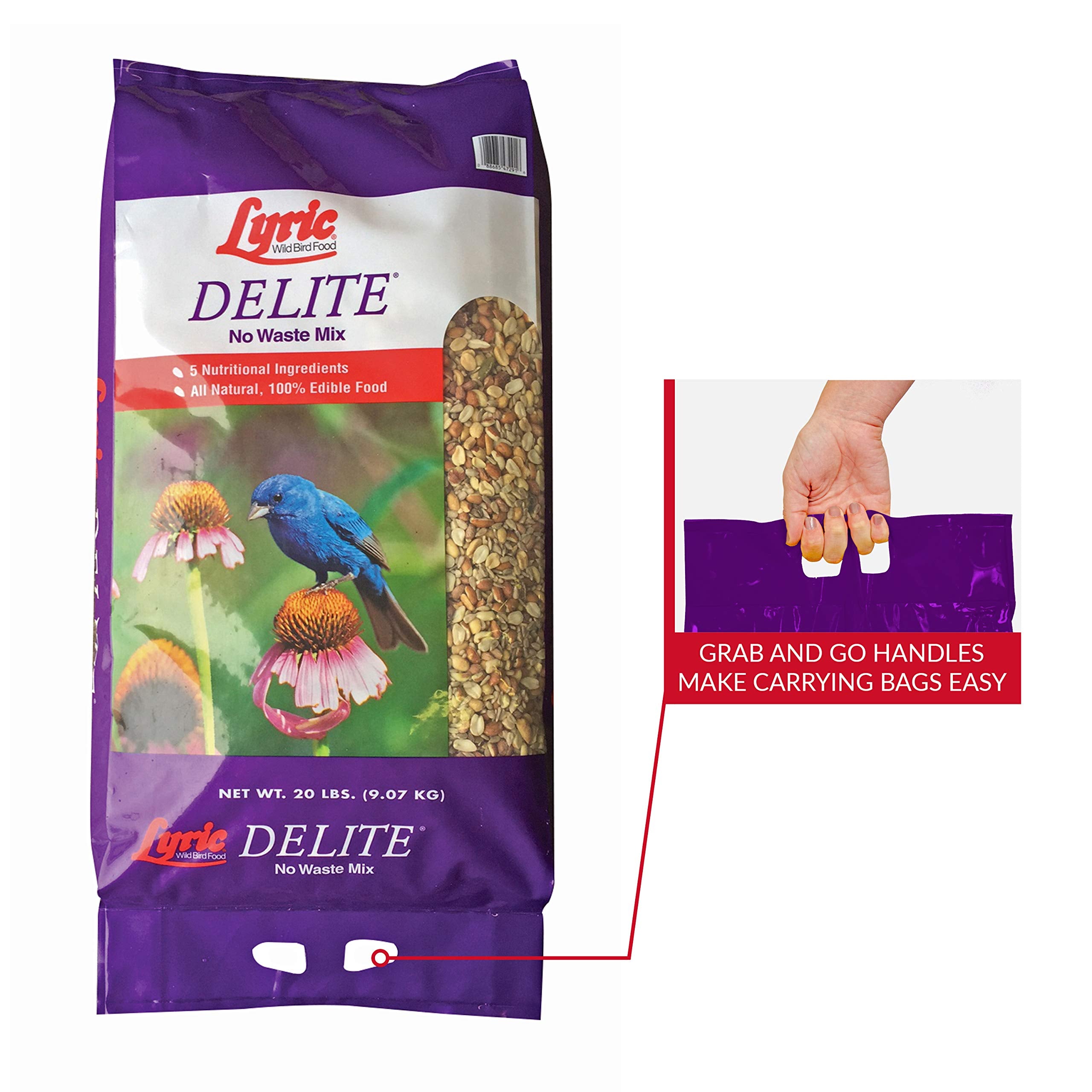 Lyric Delite Wild Bird Seed - No Waste Bird Food Mix with Shell-Free Nuts & Seeds - Attracts Buntings, Chickadees & Finches - 20