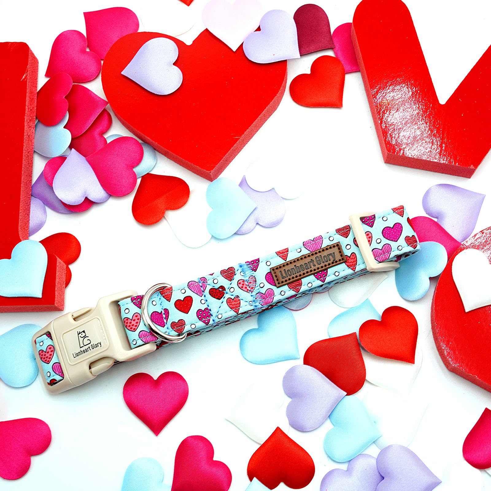 Lionheart Glory Valentine Collar-Red Hearts Dog Collar For Large Cute Dog Collars Spring Female Male Pet Gift Adjustable Heavy-D