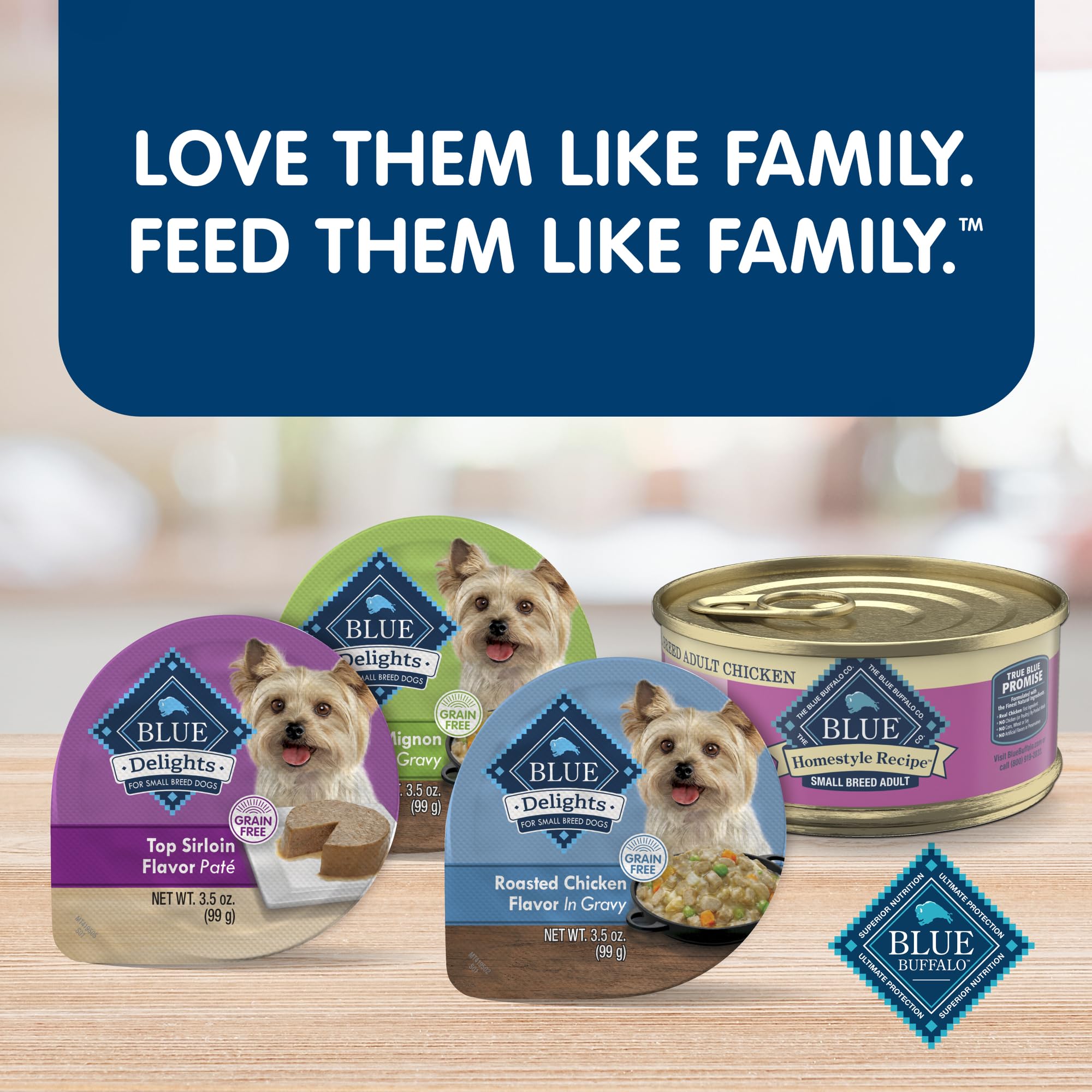 Blue Buffalo Delights Natural Adult Small Breed Wet Dog Food Cups, Pate Style, Chicken, Top Sirloin, and Filet Mignon 3.5-oz (24