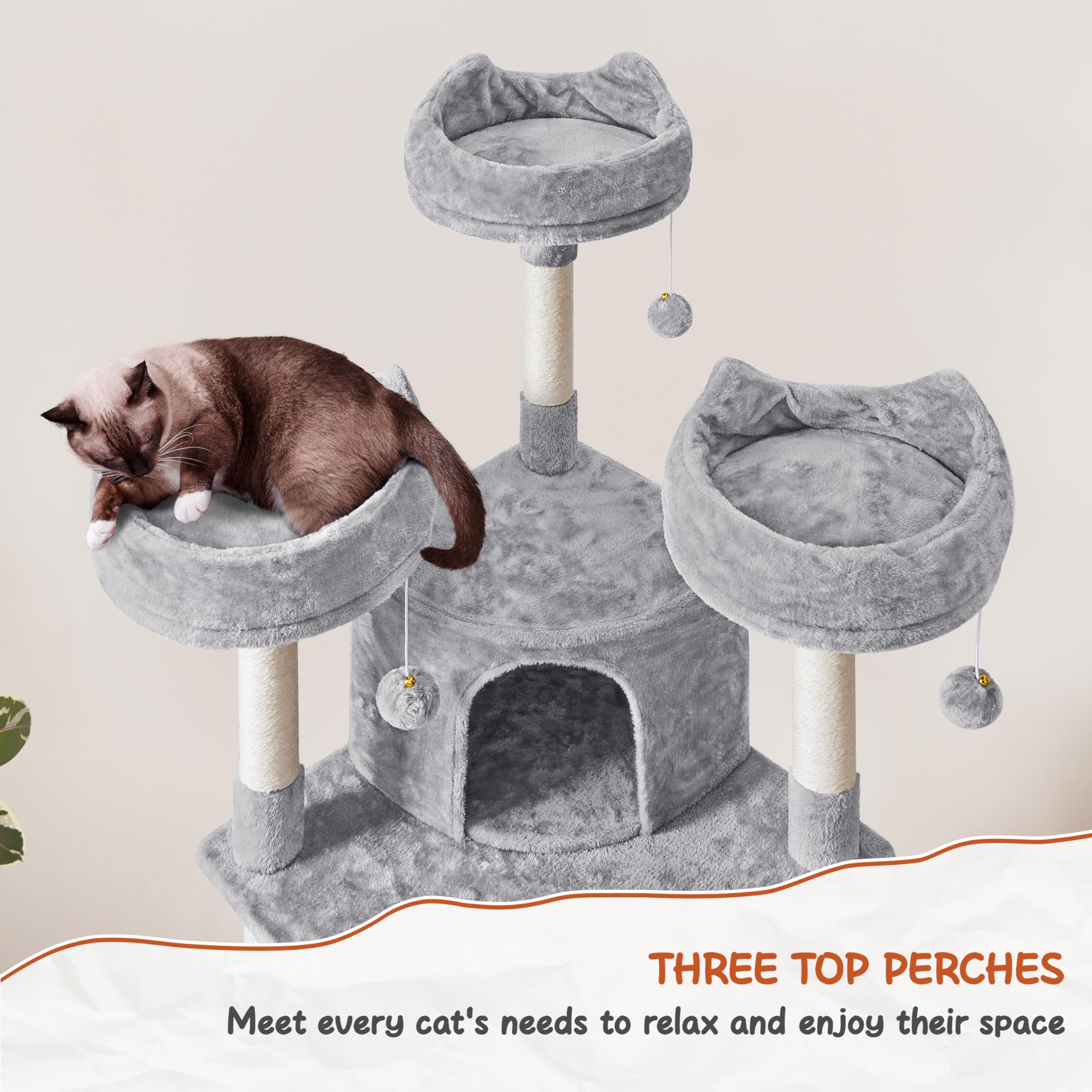 Yaheetech Large Cat Tree 76Inch, Multilevel Cat Tower With Perches Condos Scratching Posts For Indoor Cats, Light Gray