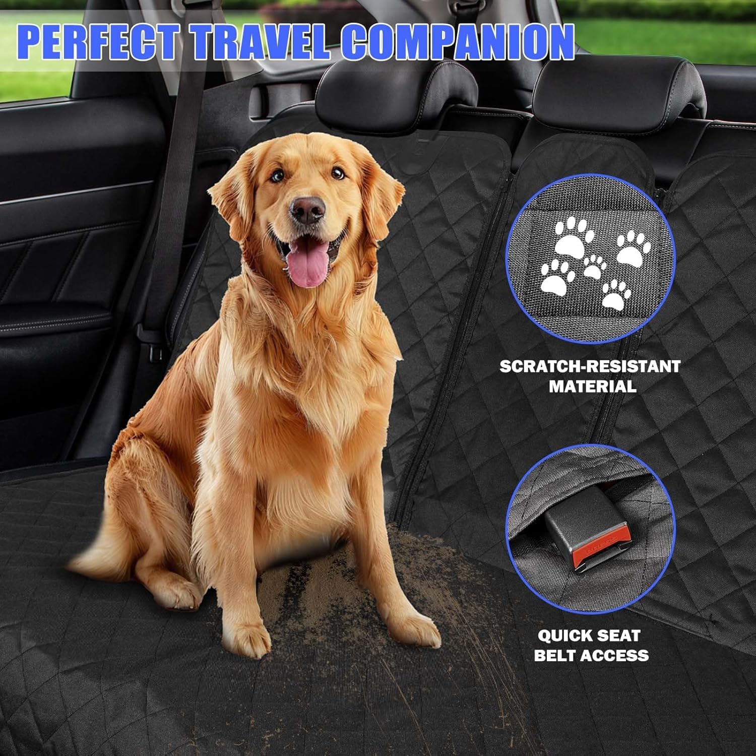 Yonktoo Dog Car Seat Cover For Back Seat,Car Seat Cover 60/40 Split Bench For Small Cars,Suvs,Trucks - X-Large - 61'' W