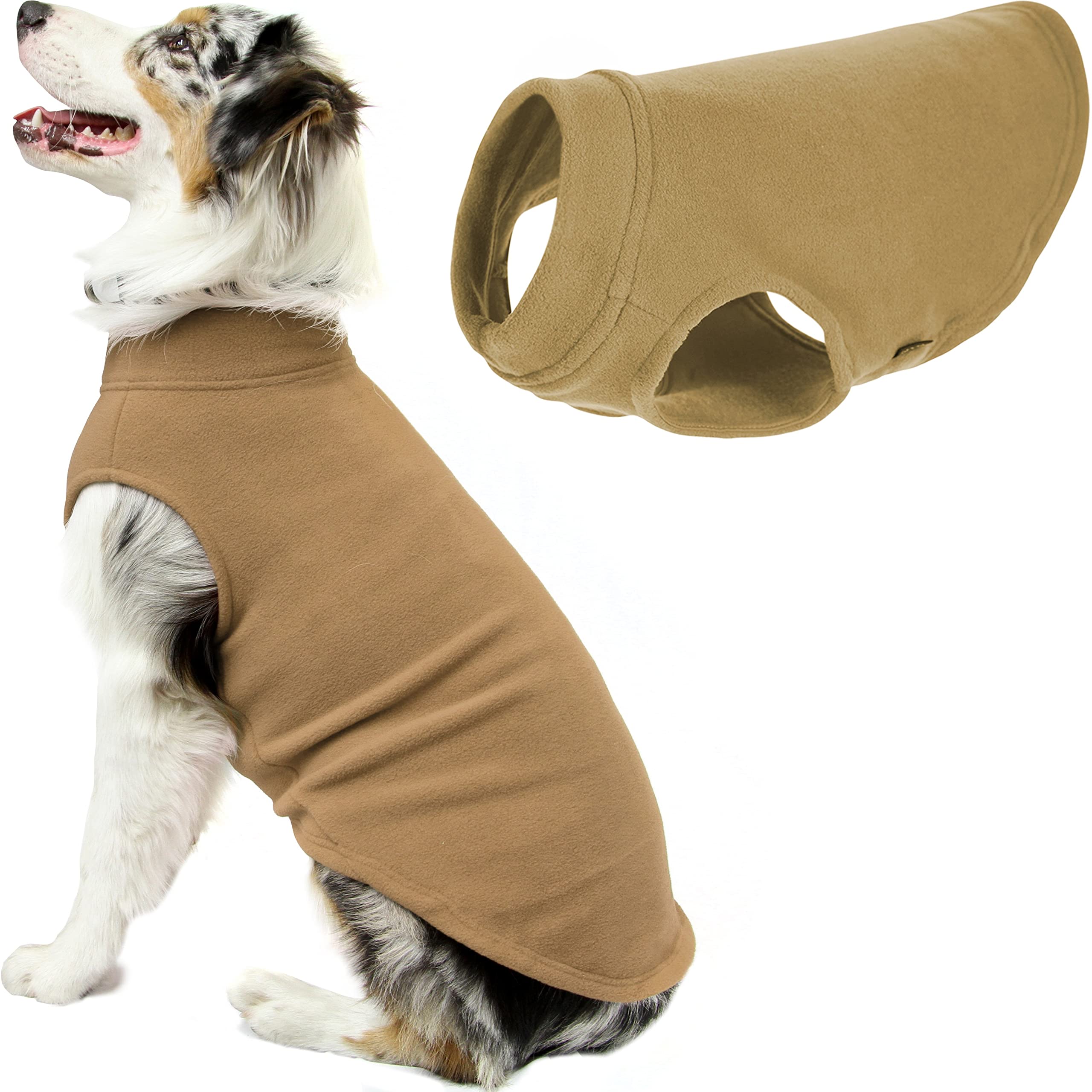 Gooby Stretch Fleece Vest Dog Sweater - Warm Pullover Fleece Dog Jacket - Winter Dog Clothes For Small Dogs, Large Dogs, Boy Or Girl - Soft, Super Stretchy Fleece Vest Dog Sweater - Sand, 4X-Large