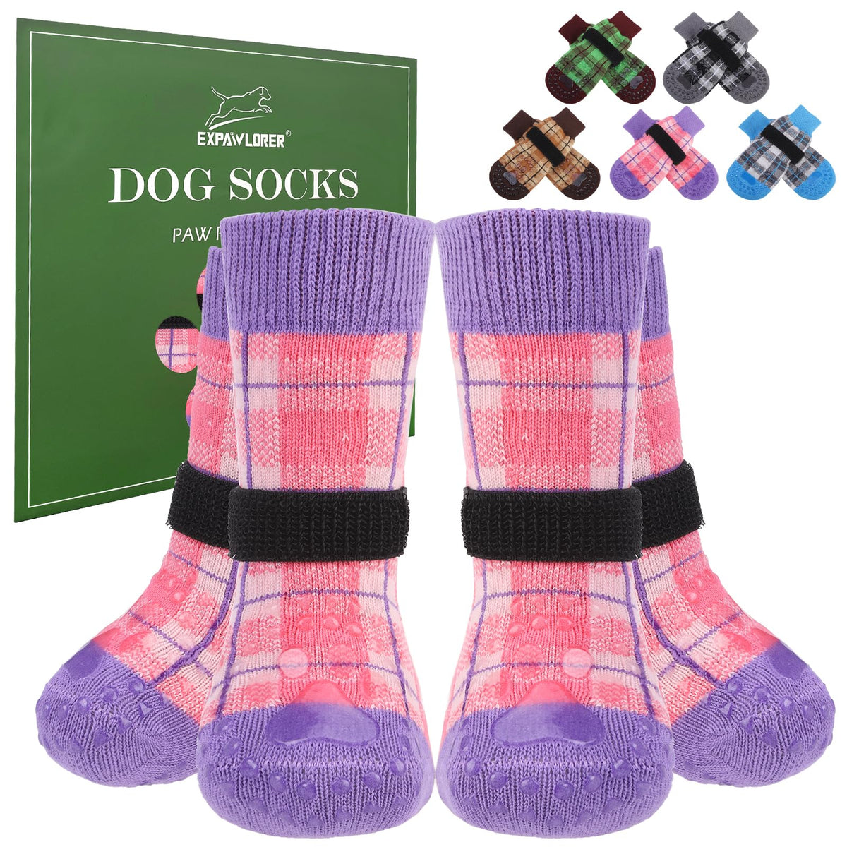 Expawlorer Dog Socks To Prevent Licking Paws,4 Pcs Double Sided Anti Slip Dog Socks With Grippers,Dog Shoes Grips For Hardwood F