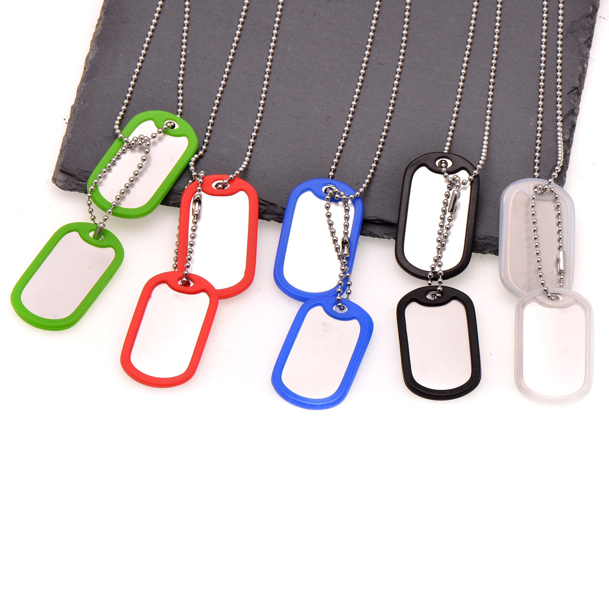 Paialco Stainless Steel Dog Tags Military Set Complete With Chains & White Silencers