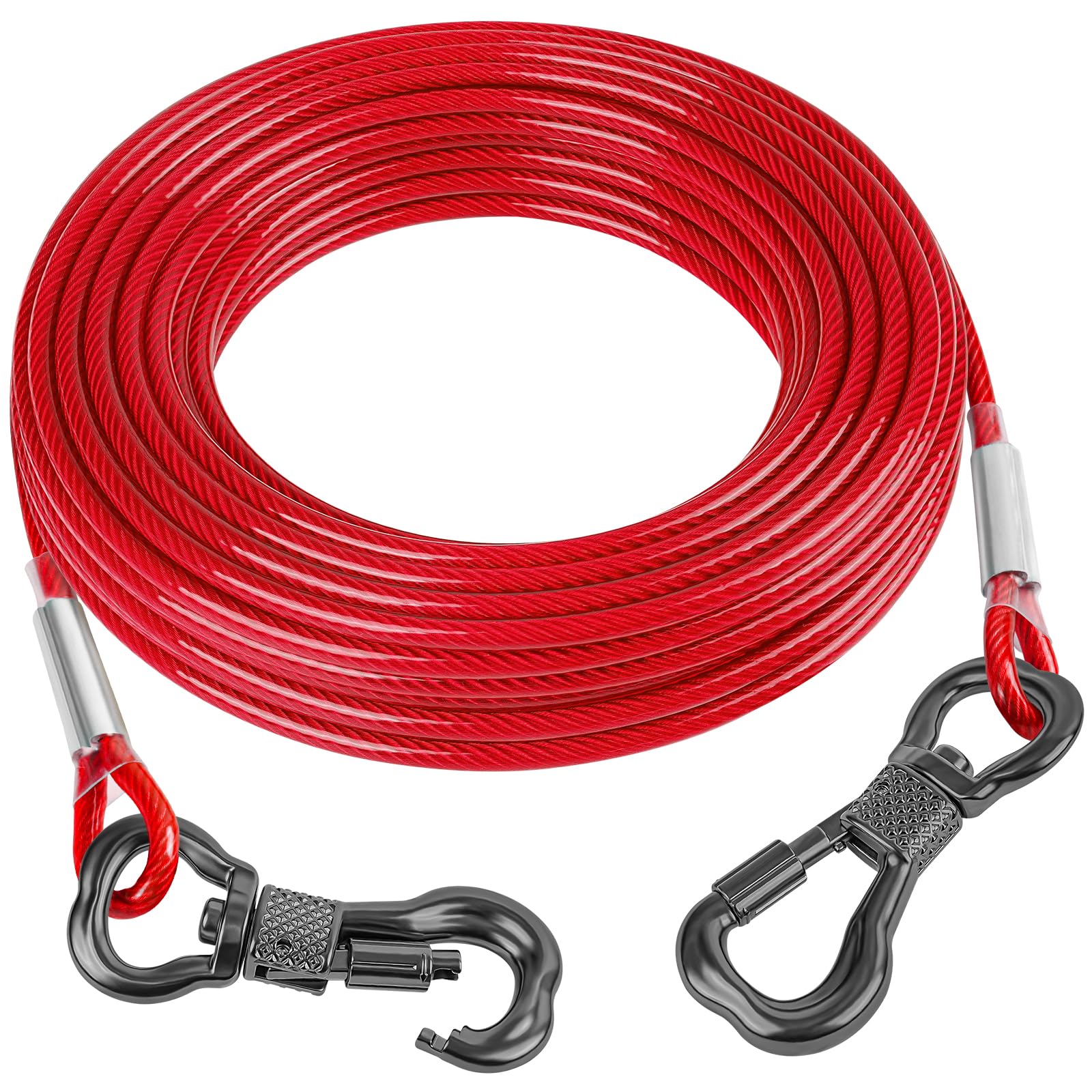 Tresbro 100Ft Reflective Tie Out Cable For Dogs Up To 250 Pounds, Steel Wire Lead Leash Cable With Stainless Dual Fix Buckle, Li