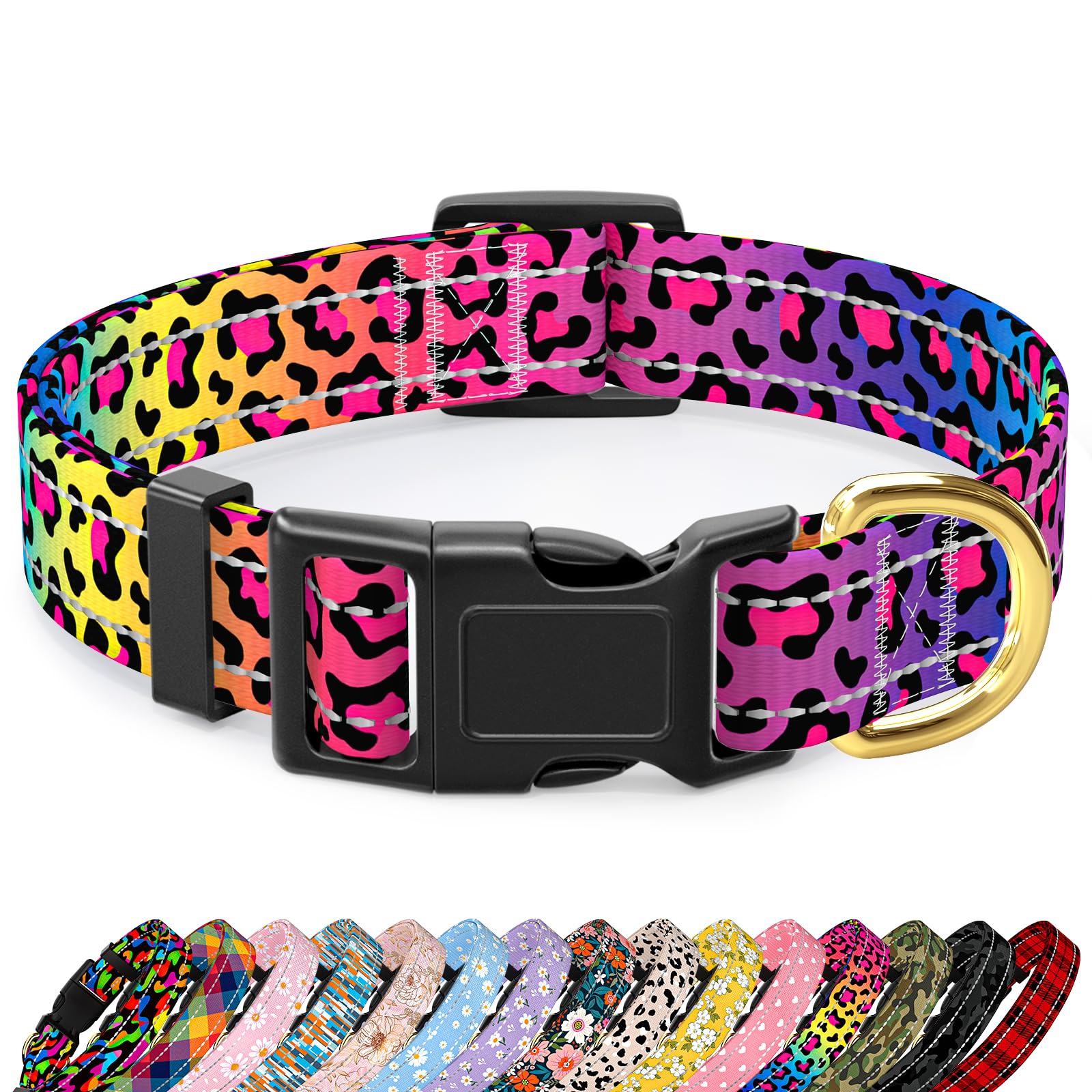 Tmoodel Reflective Dog Collar For Medium Dogs, Cute Leopard Style Adjustable Heavy-Duty Nylon Puppy Collar For Boy And Girl Fema