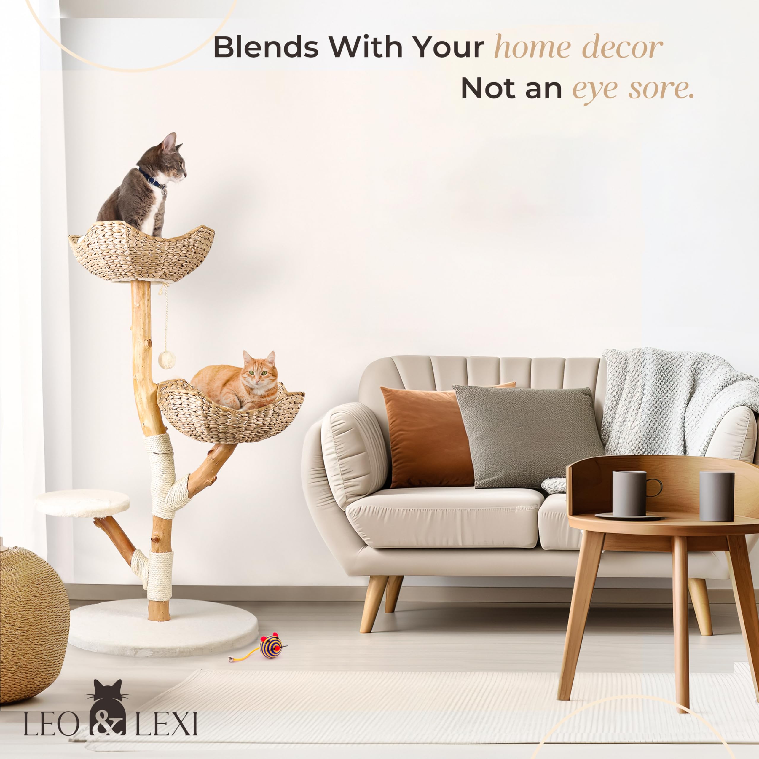 Real Wood Modern Cat Tree Tower, Cat Scratching Post With Bed For Indoor Cats Large Adult, Solid Wooden Climbing Tower, Cute Wic