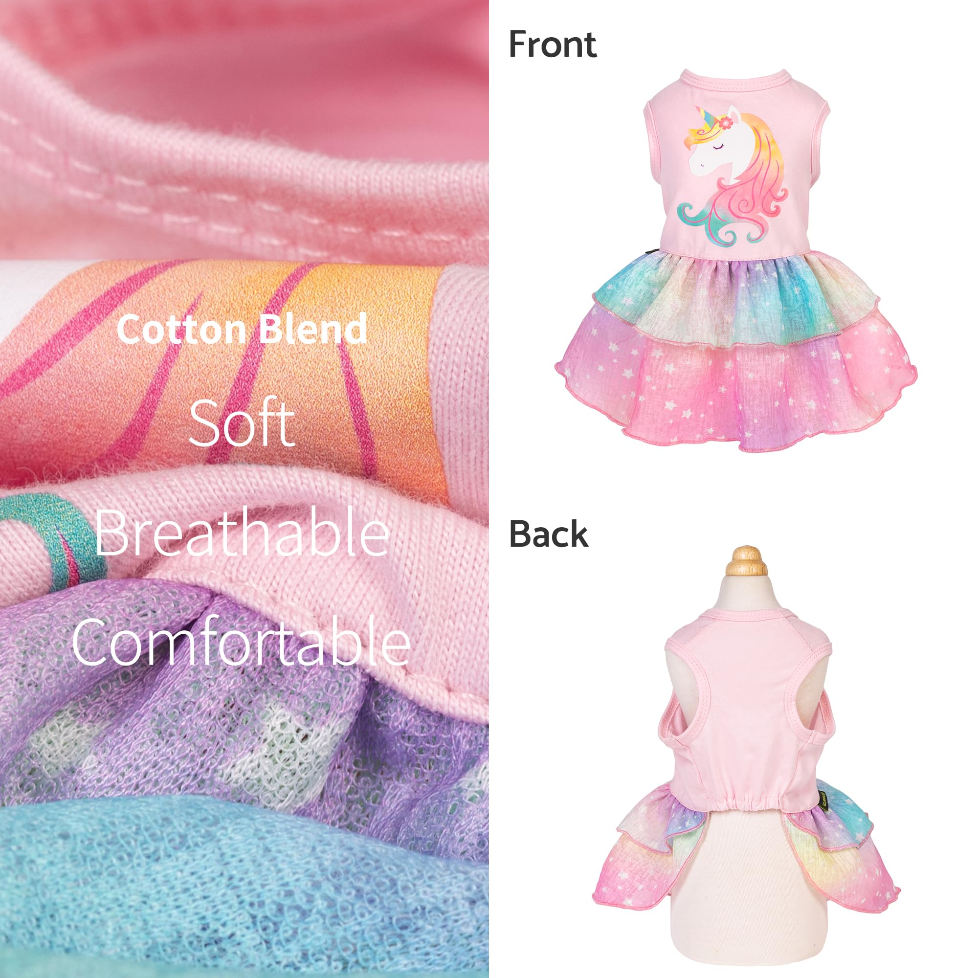 Fitwarm Rainbow Unicorn Dog Tutu Dress, Summer Clothes For Small Dogs Girl, Pet Birthday Outfit, Pink, Xxs