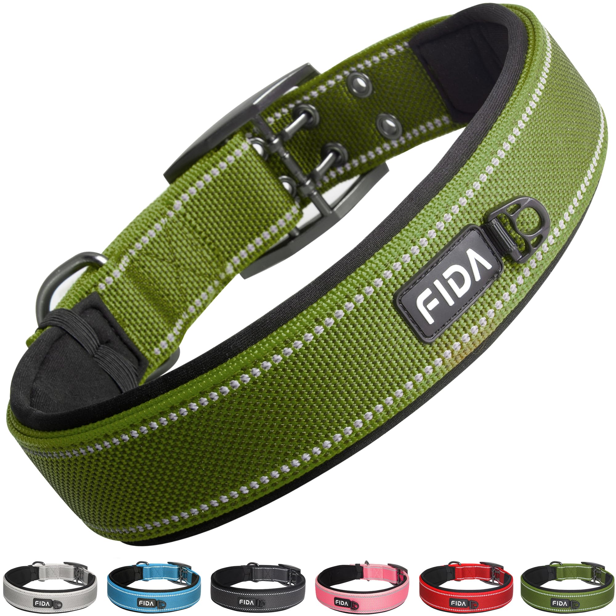 Fida Heavy Dutydog Collar For Large Dogs, Ultra Comfortable Soft Neoprene Padded, Adjustable Reflective Nylon Pet Collar With Du