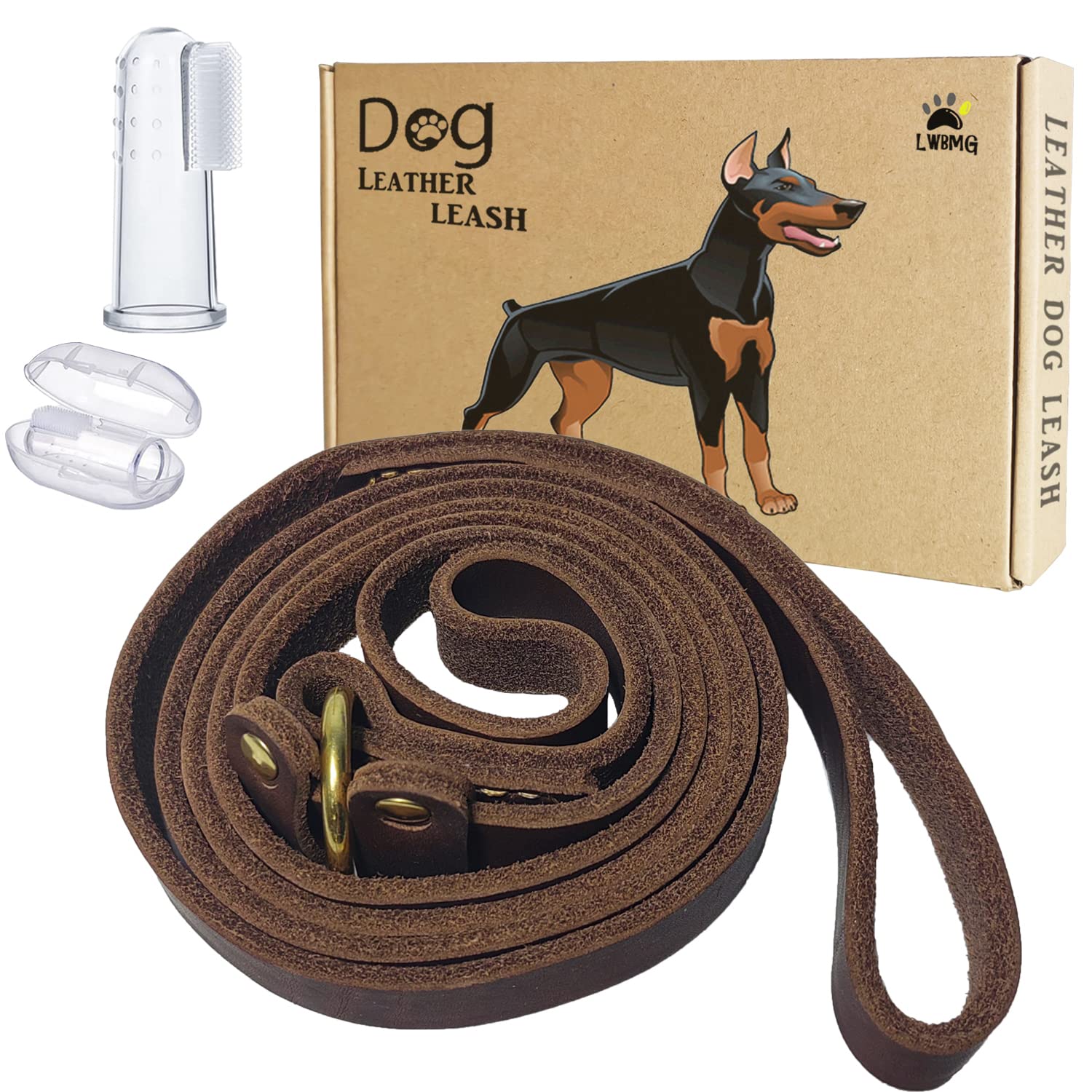 Lwbmg 5.6Ft Leather Dog Leash, Real Leather Slip Lead, Soft Adjustable Dog Training Leash For Small To Large Dogs, Brown