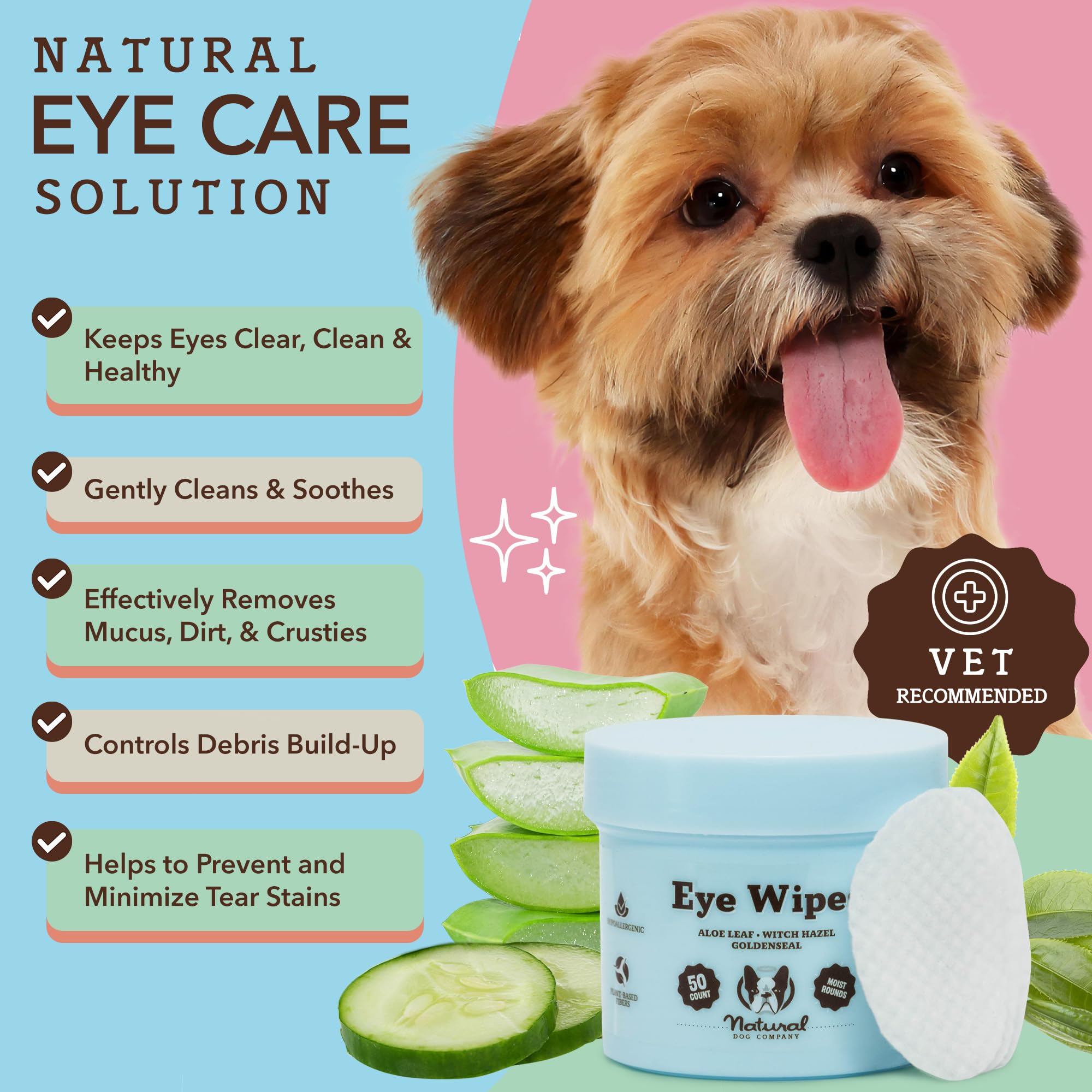 Natural Dog Eye Wipes For Dogs -50 Cnt- Soothing Dog Eye Wipes With Natural, Non-Irritating Ingredients Green Tea & Goldenseal,