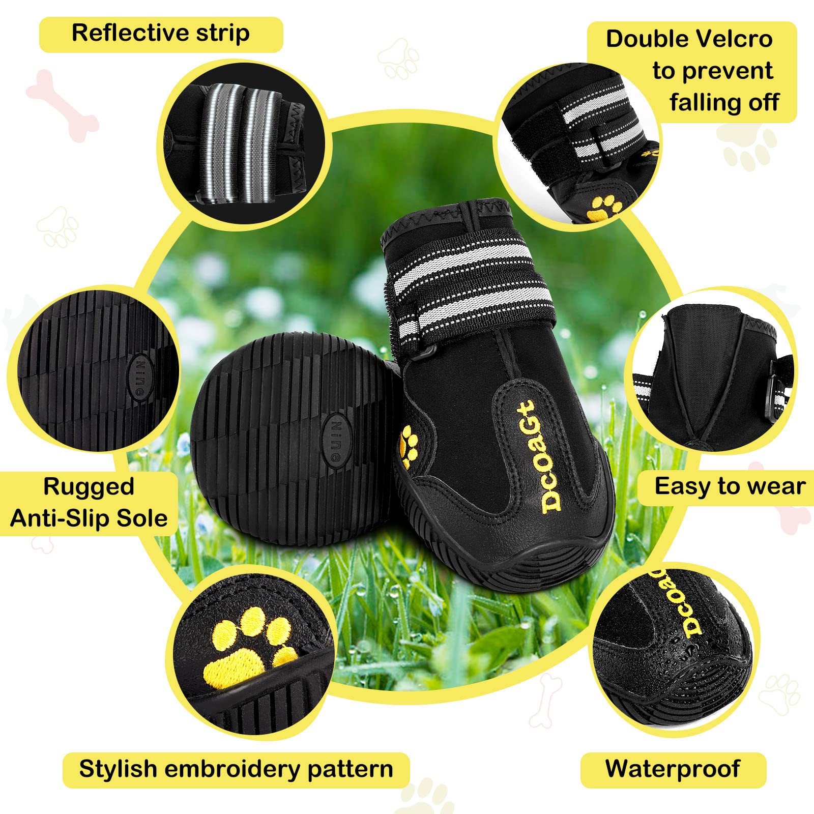 Dcoagt Dog Shoes For Large Dogs Xxl, Waterproof Dog Boots With Anti-Slip Sole Breathable Reflective Paw Protectors Booties For H