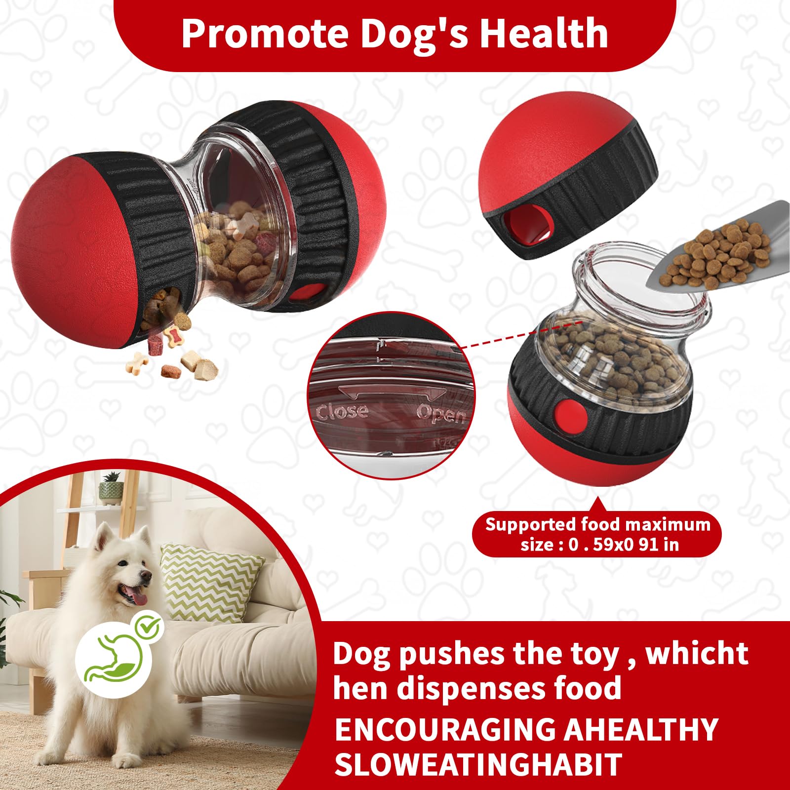 COSOWO Interactive Dog Treat Dispenser and Puzzle Toys, Dog Slow Food Feeder Rolling Ball for Reducing Boredom and IQ Training T