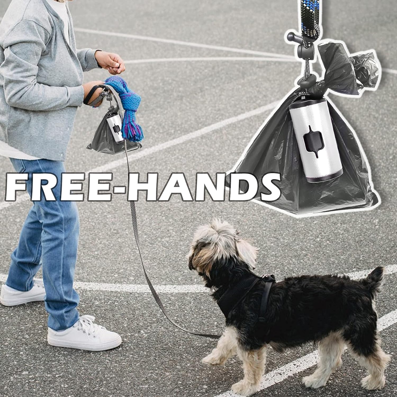 Shaouman Metal Dog Poop Bags Holder Aluminum Poo Bags Dispenser With Pet Waste Bags 3 Leash Clasp And Elastic Rope For Used Bags(1 Holder 135 Bags,Silver)