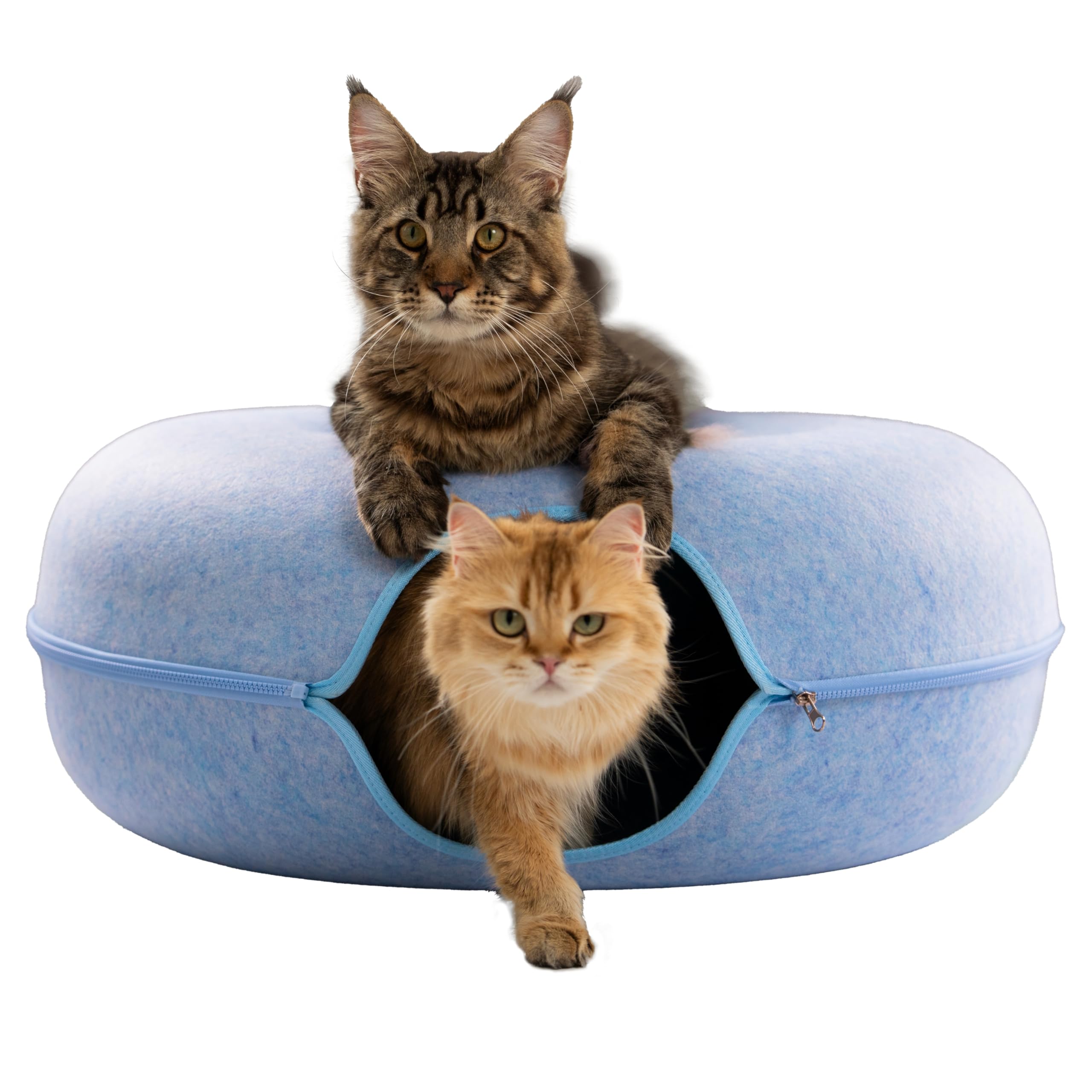 Cattasaurus Peekaboo Cat Cave Donut for Multiple & Large Cats up to 30-45 lbs, 3-in-1 Self Warming Cat Bed, Tunnel & Scratcher f