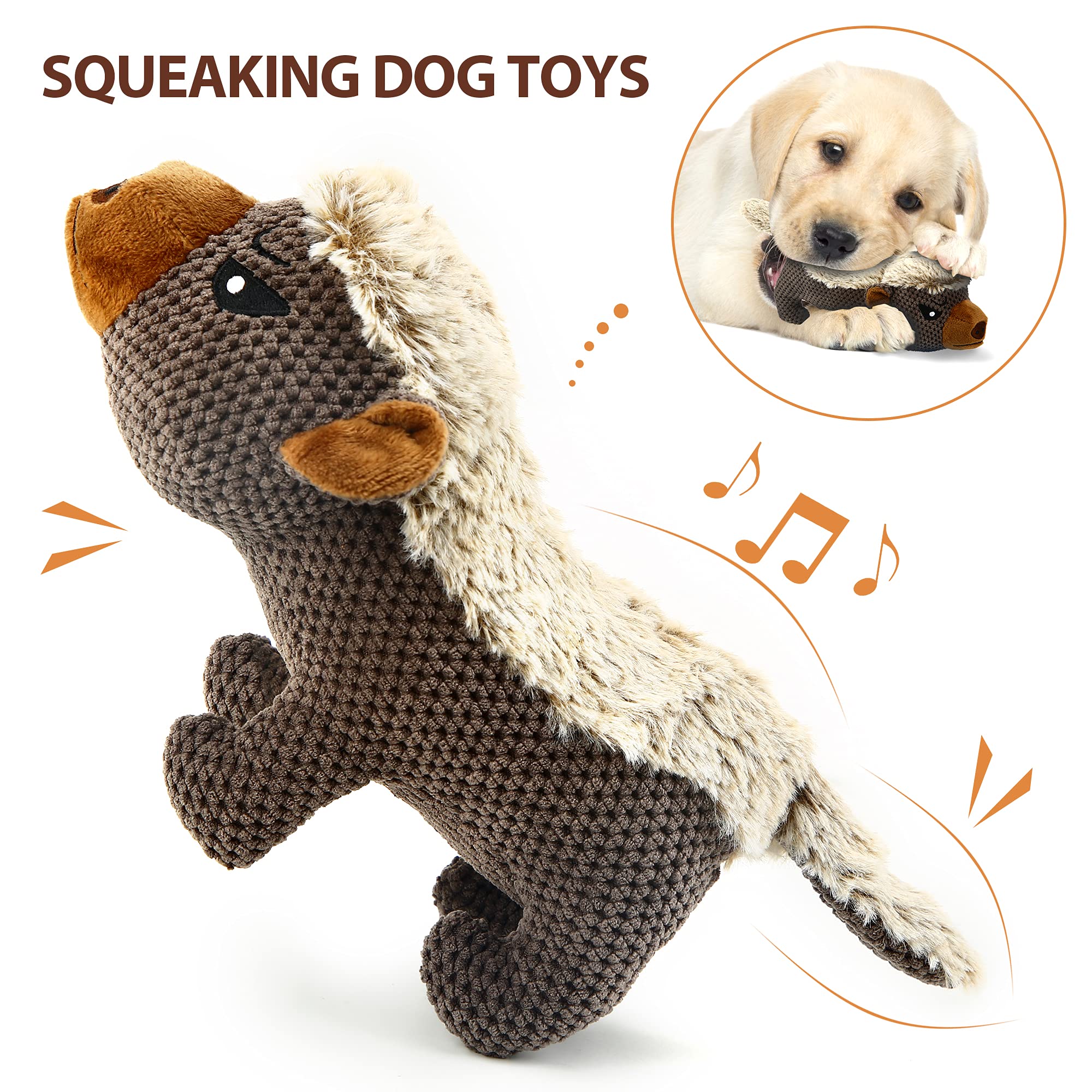 IOKHEIRA Dog Plush Toys - Indestructible Squeaky Chew Toy for Medium & Large Breeds, Coffee Brown, Durable Teething Toy with Crinkle Paper