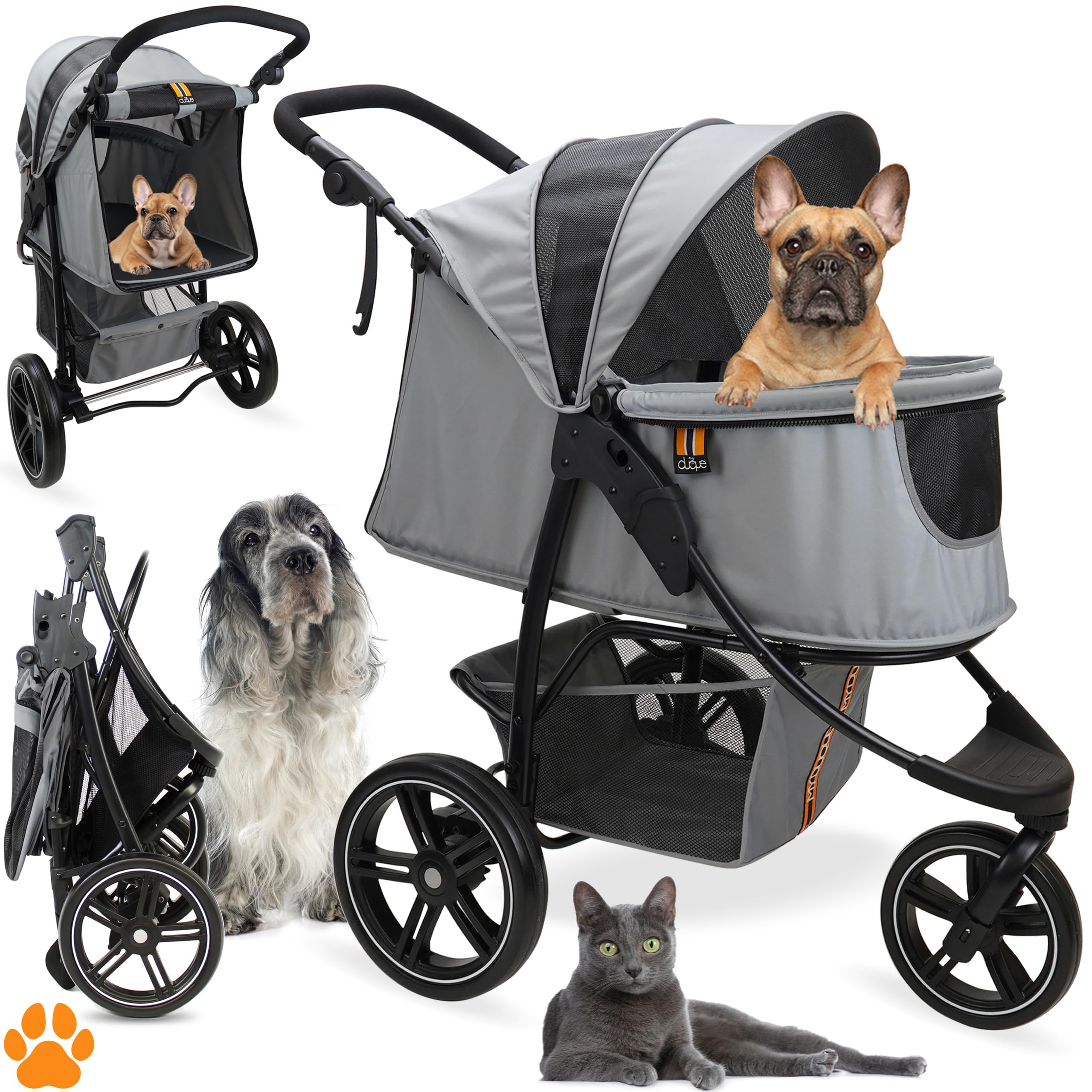 MY DUQUE - COOPER dog & pet robust buggy, jogger holds up to 32 kg / 70lbs, easy fold, multi-height adjustable soft touch handle