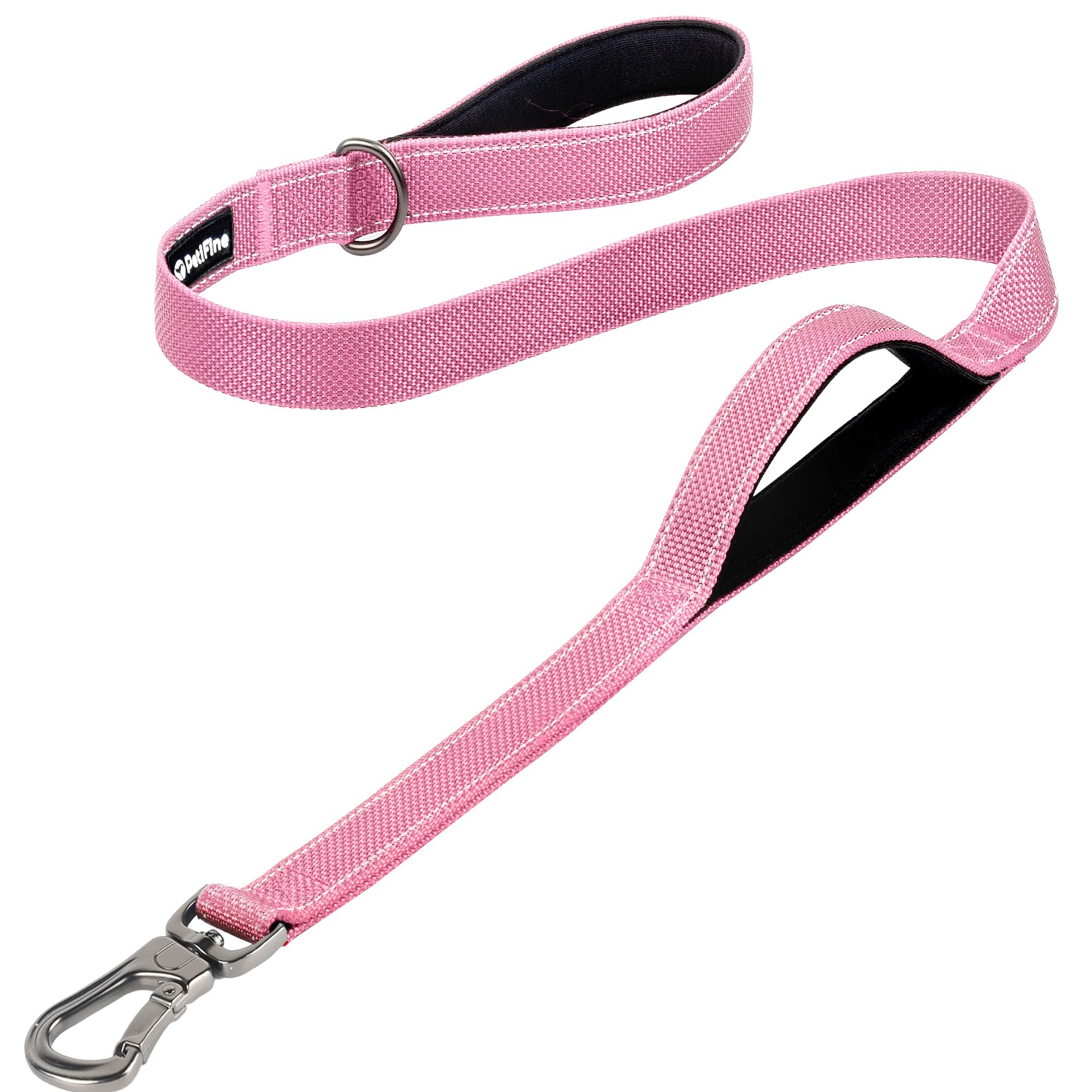 Petifine 4Ft Heavy Duty Dog Leash With Soft Padded Double Handle, Durable Strong Clasp Dog Leashes, Reflective Nylon Walking Lead For Large,Medium,Small Breed Dogs, Pink