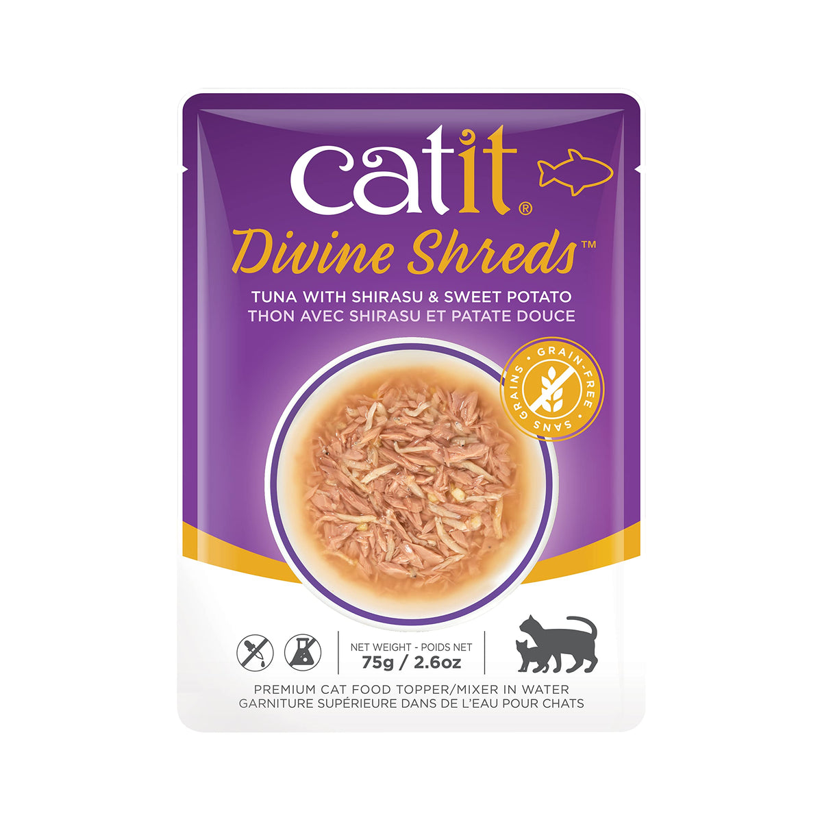 Catit Divine Shreds Premium Cat Food Topper, Tuna With Shirasu & Sweet Potato