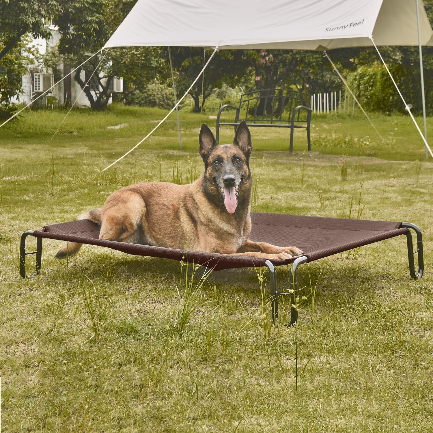 pettycare Elevated Outdoor Dog Bed - Raised Cots for Large Dogs, Waterproof Pet Bed Easy to Assemble, Cooling with Breathable Te