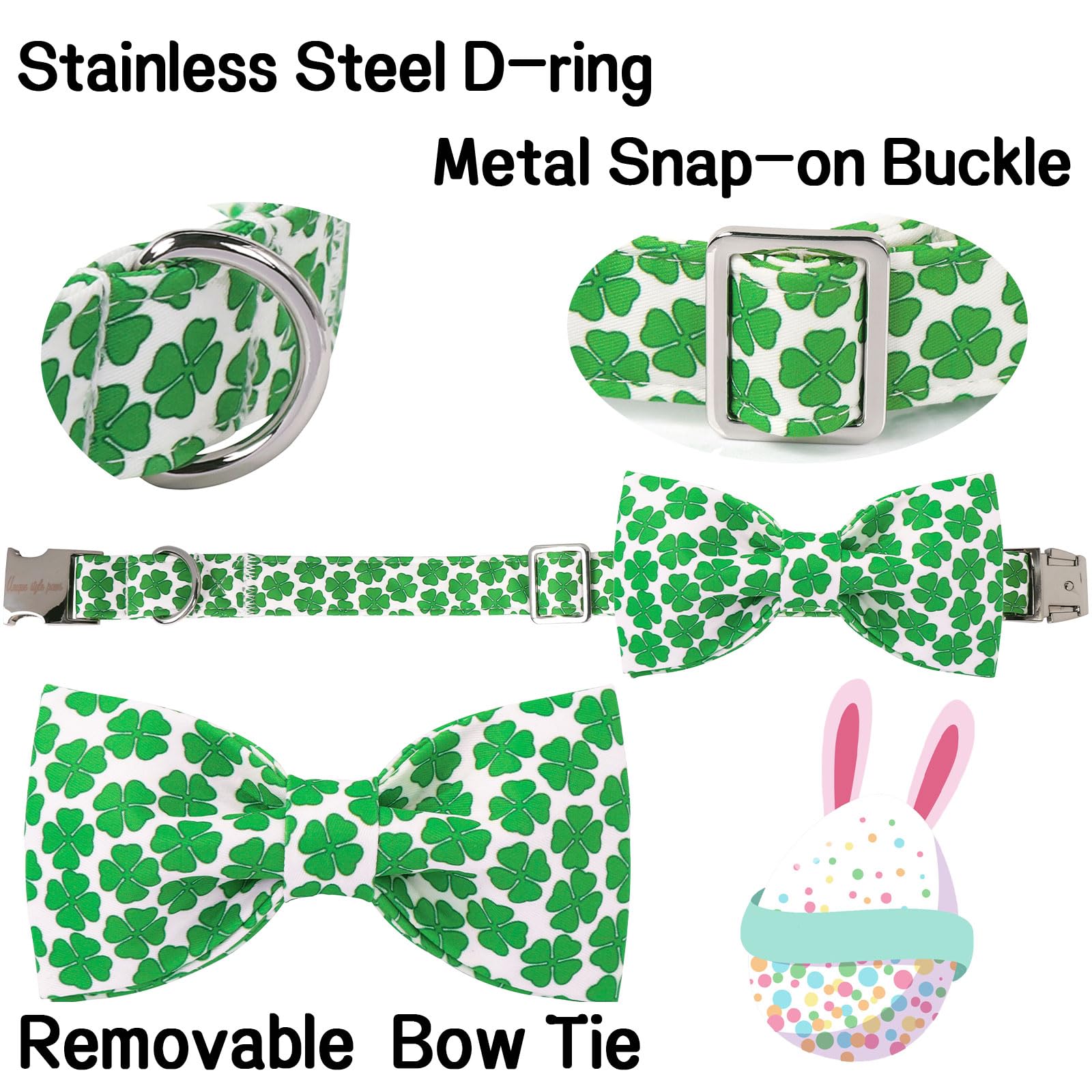 Unique Style Paws St. Patrick'S Dog Collar With Bow Green Clover Cotton Puppy Collars Wedding Navigation For Small Medium Large