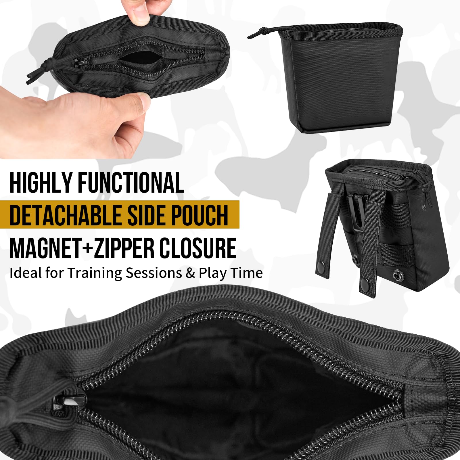 OneTigris Dog Treat Pouch for Training, Hands Free Dog Bag with Fanny Pack Waist Belt and Phone Holder, Portable, Waterproof, Ad