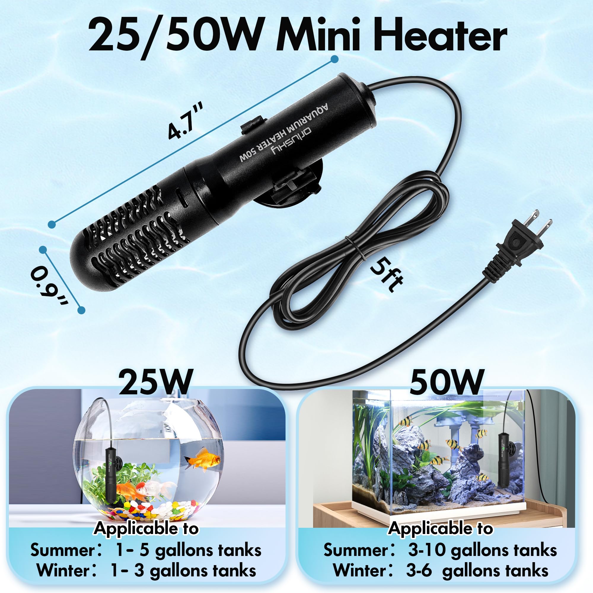 Orlushy 25W Small Submersible Aquarium Heater, Constant Temperature Betta Fish Tank Heater Of 78?For 1-6 Gallons Freshwater & Saltwater Tanks
