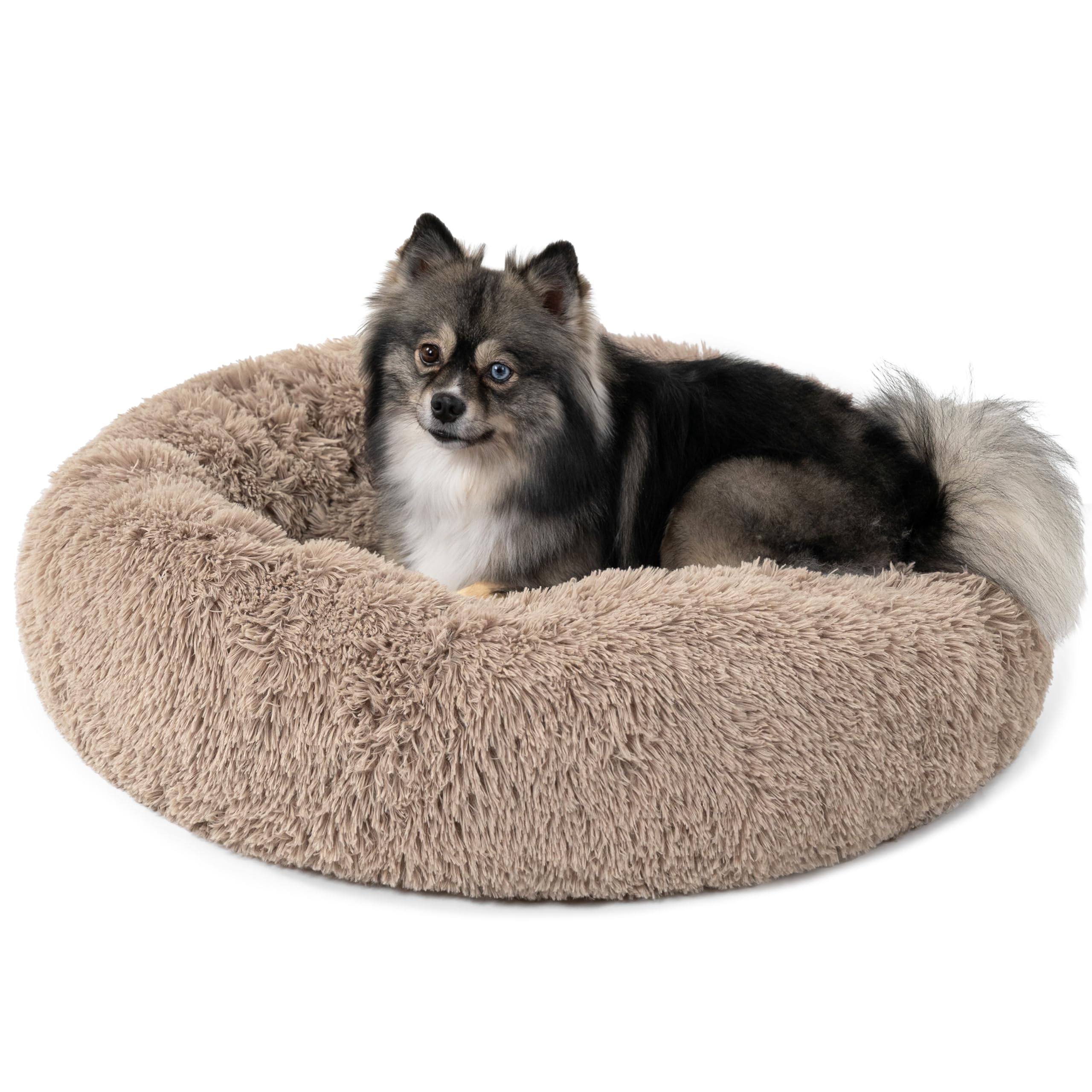 PetAmi Calming Dog Bed for Small Medium Dog Cat, Round Donut Dog Bed Washable, Fluffy Faux Fur Plush Cuddler Pet Kitten Cushion 