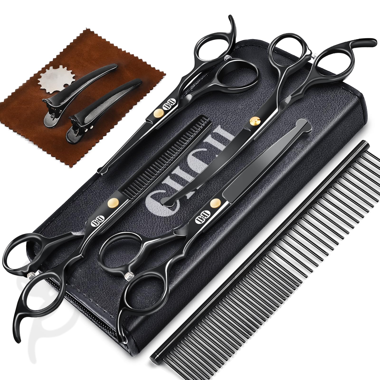 Ciicii Dog Grooming Scissors Kit, 10-In-1 Professional Pet Grooming Scissors Set With Safety Round Tip (Dogs/Cat Hair Cutting Tr