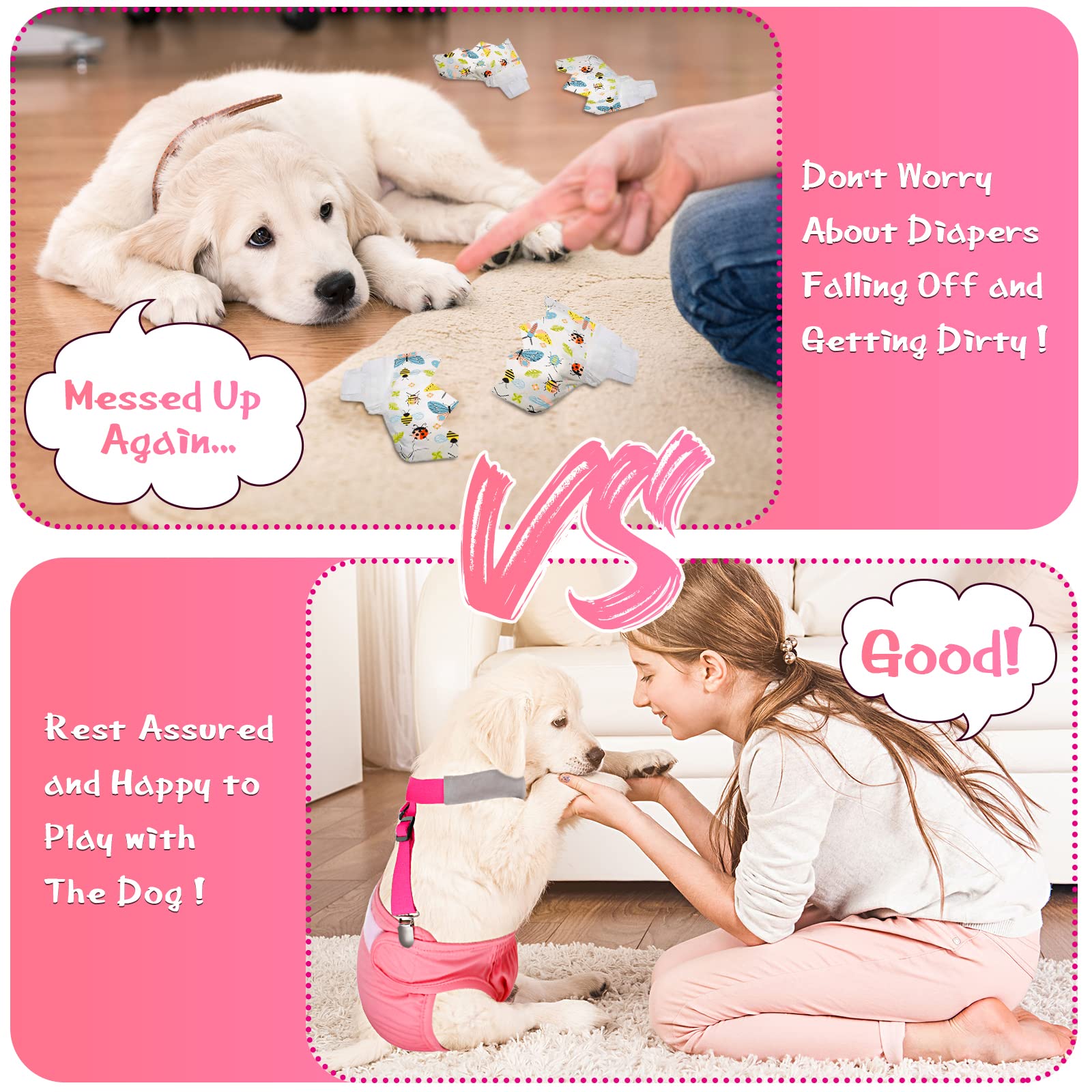 Saintrygo 2 Pcs Dog Suspenders for Diapers Female Male Belly Bands Canine Harness Keep Diaper on Your Pet for Small Medium and L