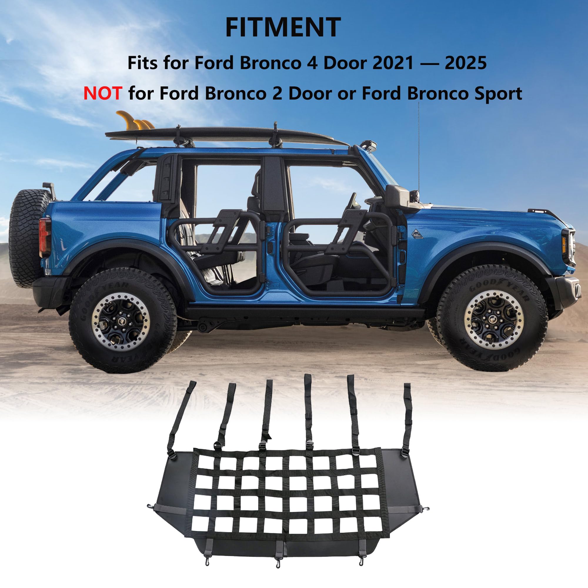 G Pet Net Vehicle Safety Mesh Dog Barrier Fit For Ford Bronco Accessories 2021-2025 4-Door, Rear Seat Isolation Net For Trunk Ca