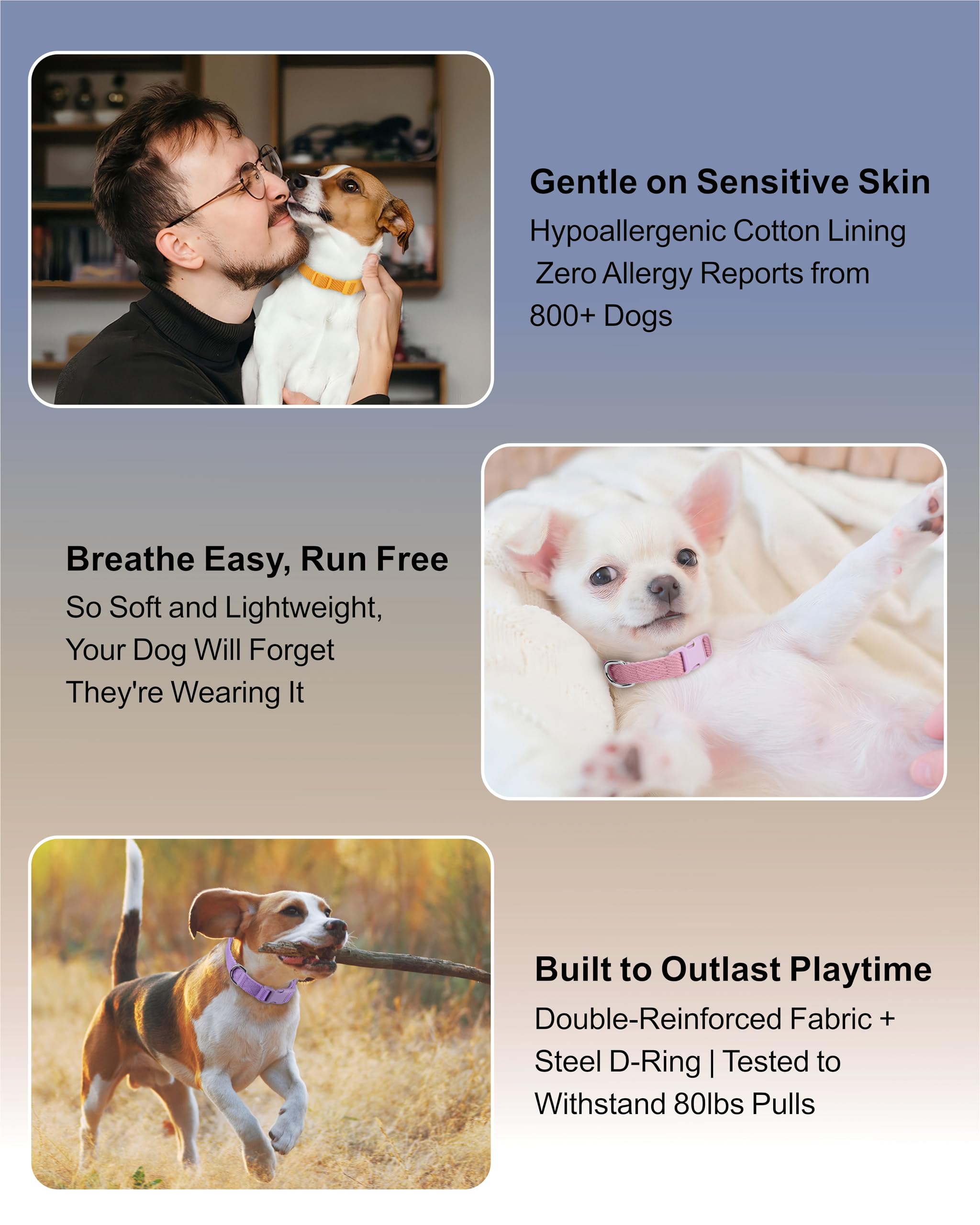 Dynmeow Soft And Breathable Cotton Dog Collar, Durable Adjustable Pet Collar With Quick-Release Buckle, Lightweight For Sensitiv