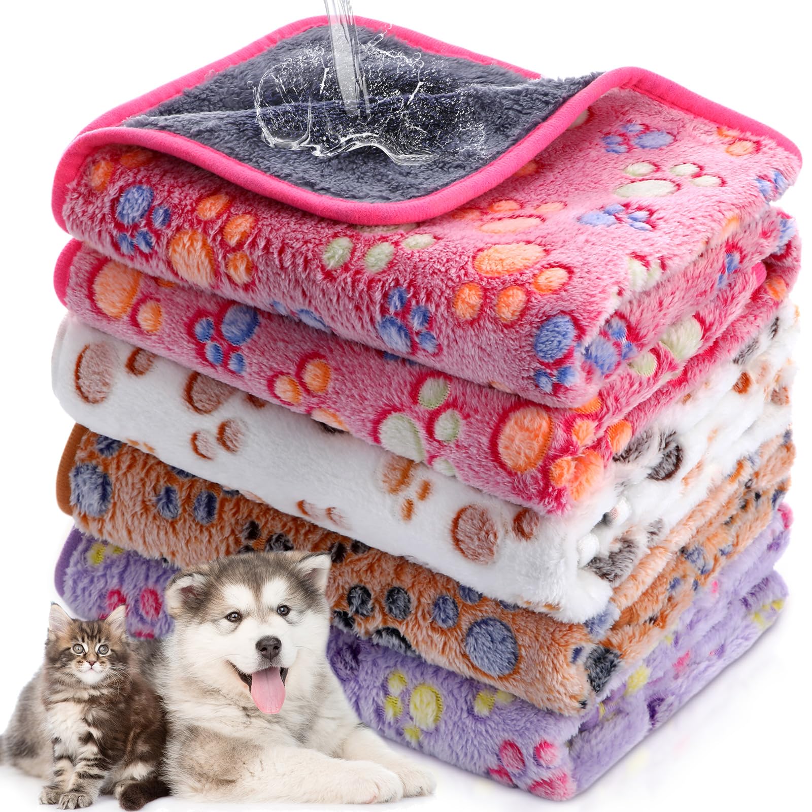 Panelee 4 Pcs Waterproof Dog Blankets Washable Puppy Paw Print Fleece Blanket For Small Medium Pet Cat Whelping Warm Soft Sleep 