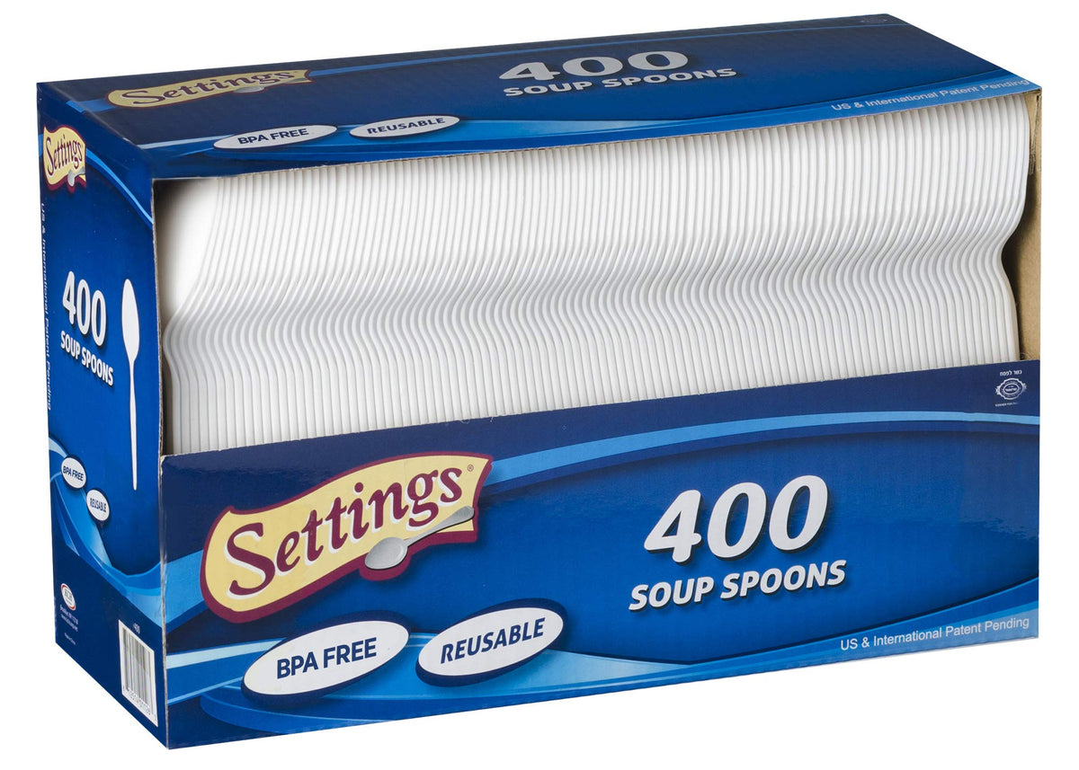 400 count] Settings Plastic White Soup Spoons, Practical Disposable cutlery, great For Home, Office, School, Party, Picnics, Res
