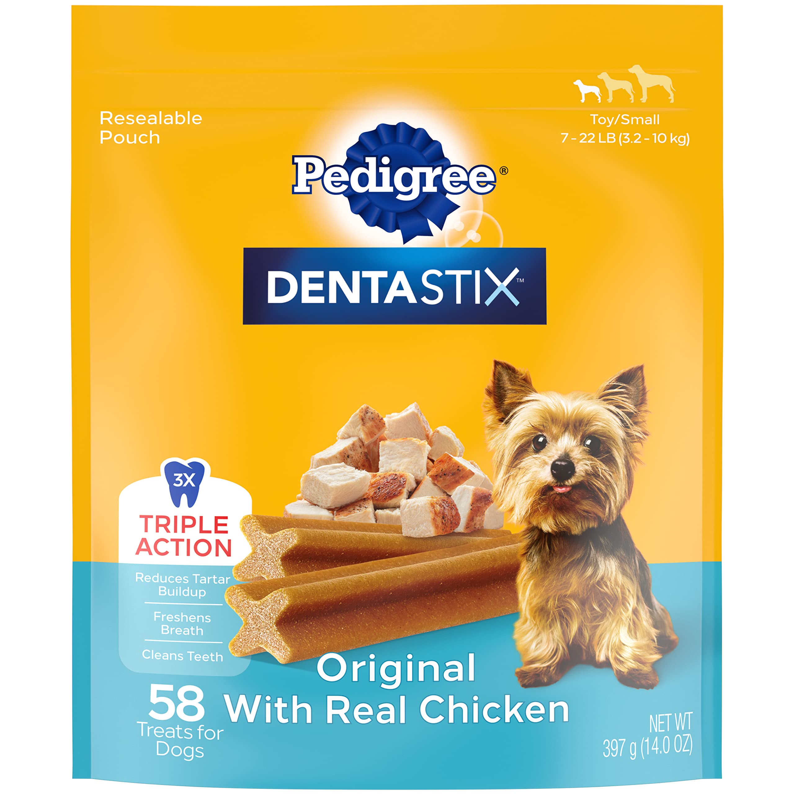 PEDIGREE DENTASTIX Toy/Small Dog Dental Treats Original Flavor Dental Bones, 13.97 oz. Pack (58 Treats)