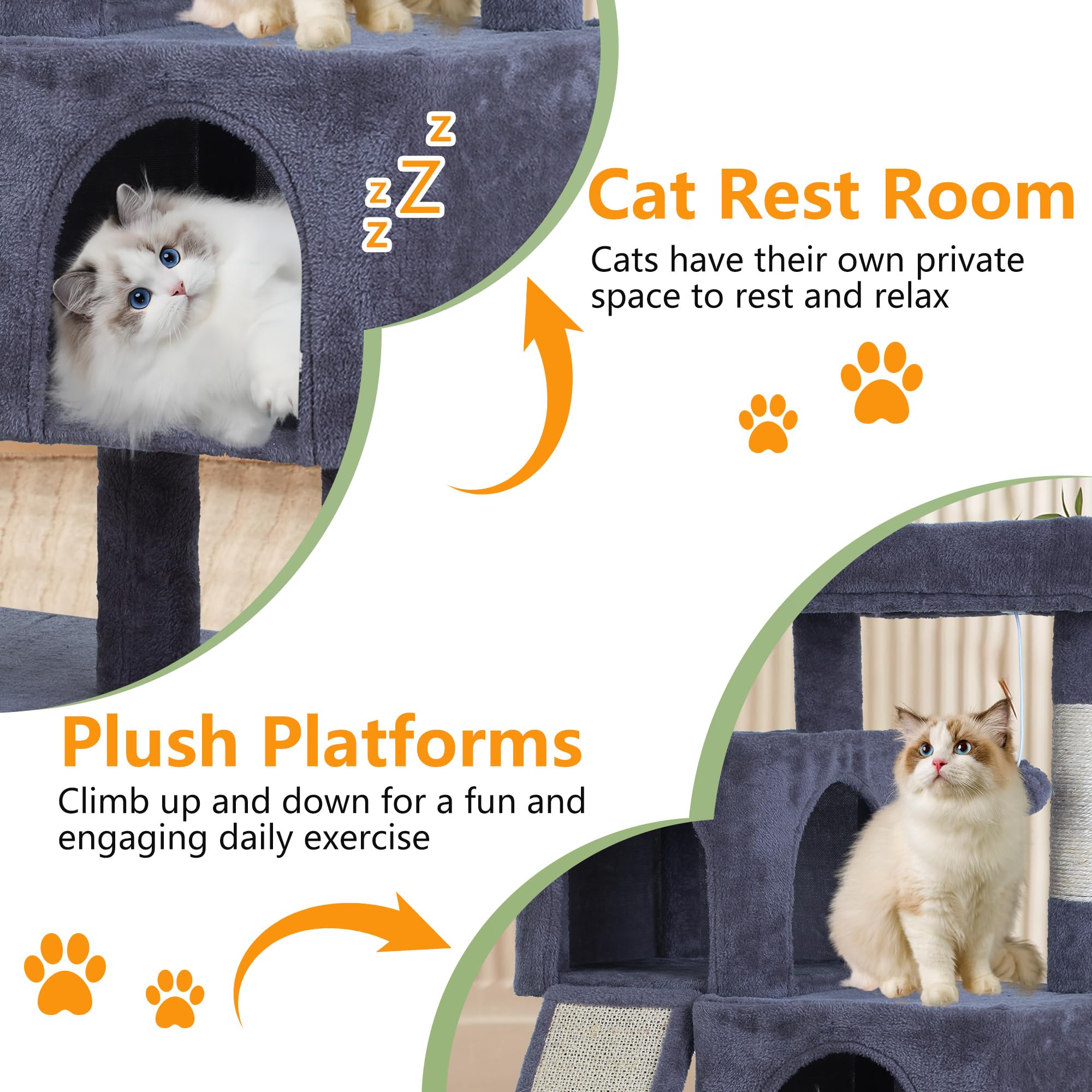 Fdw Cat Tree For Indoor Cats 36 Inches Cat Tower Multi-Level Indoor Cat Play Condo House With Scratching Posts, Spacious Perch,